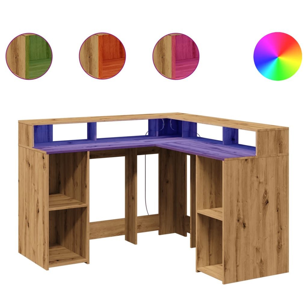vidaXL Schreibtisch LED-Schreibtisch Artisan-Eiche 130x130x91 Holzwerkstoff günstig online kaufen