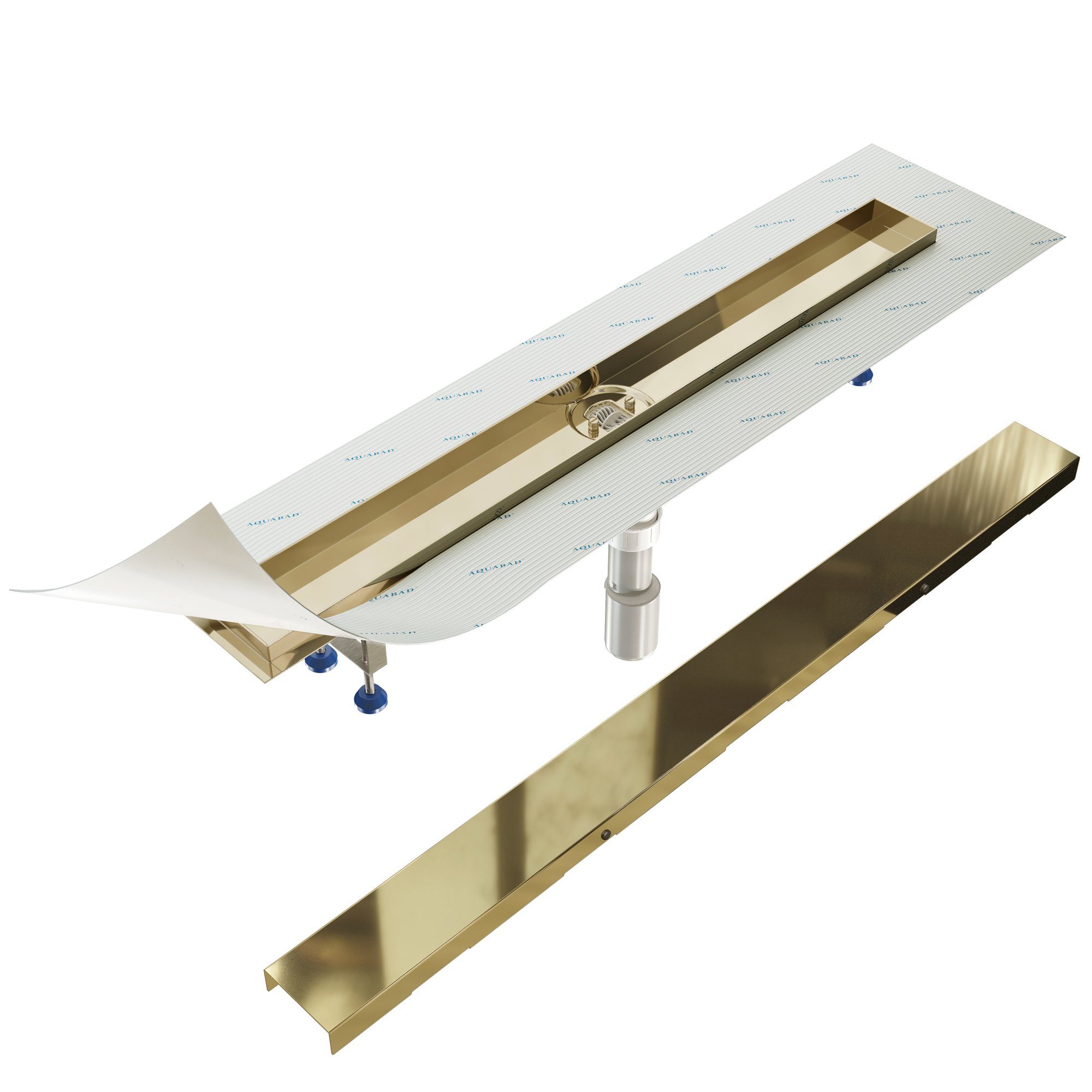 Aquabad® Duschrinne Edelstahl Hochglanz PVD Beschichtet, Viega Ablauf, Komplett-Set, Farbe: Gold