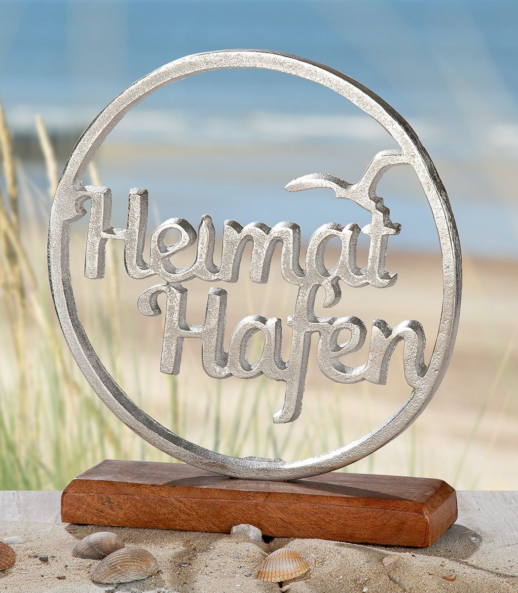 GILDE Dekoobjekt 41293 – „Heimathafen“ – Mangoholz & Aluminium – 22 × 25 cm – Bild 3 von 3