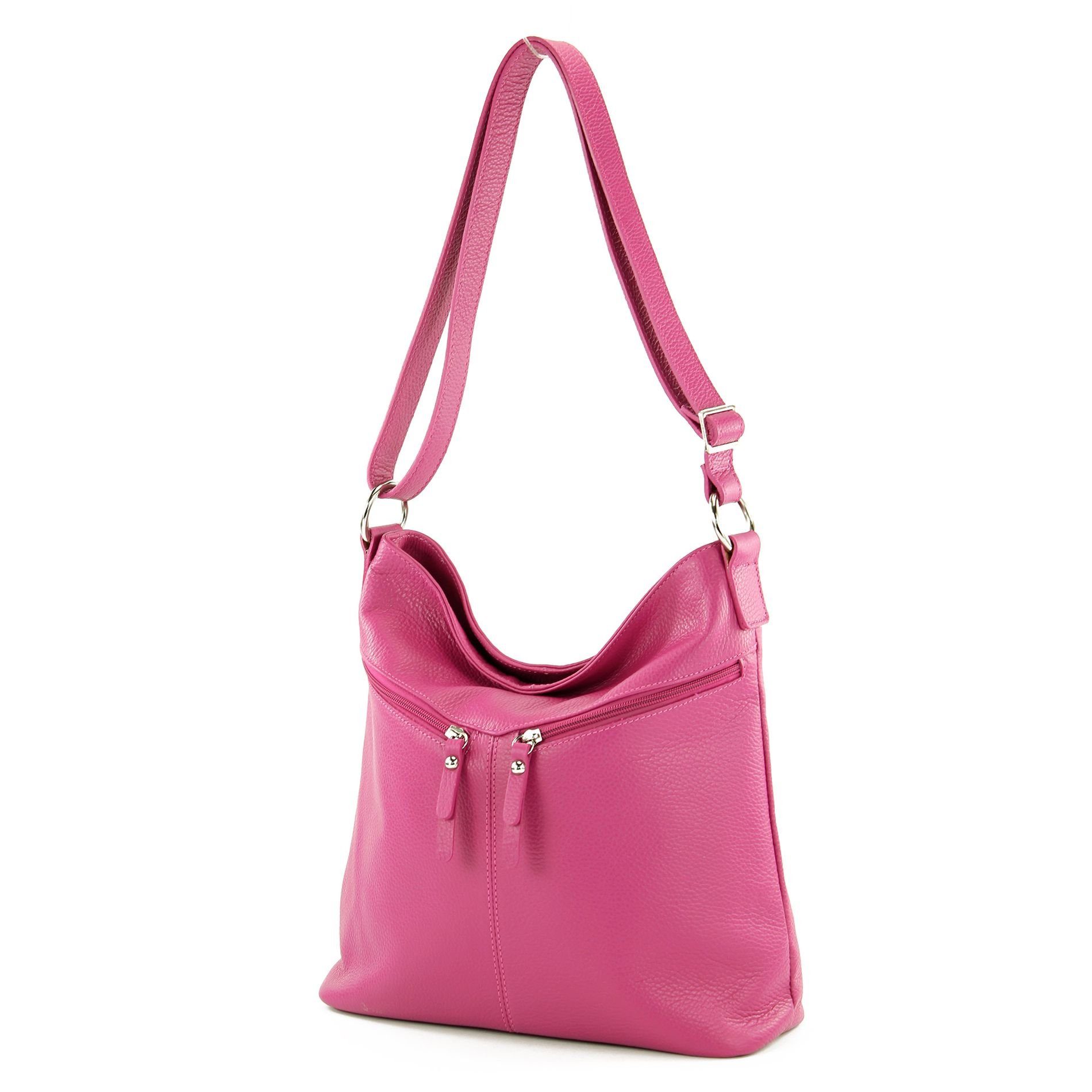 modamoda de Schultertasche T196, Echtleder Handmade in Italy Pink