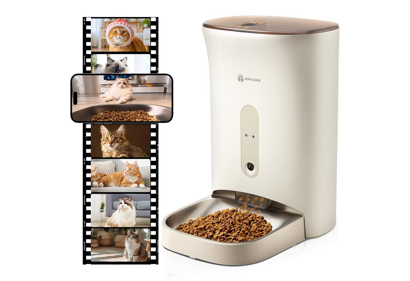 Thumbnail - AmiCura Futterautomat F1 Pro +A3 Trinkbrunnen, 4.5L APP-Steuerung, für Haustiere, Anti-Blockade-System, 10 Mahlzeiten/Ta...