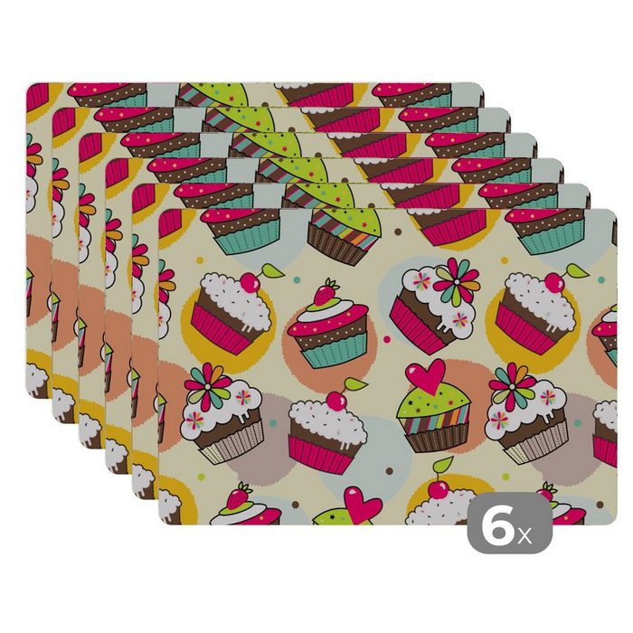 Platzset Mädchen - Cupcake - Schnittmuster - Mädchen - Kinder - Baby MuchoWow (6-St) Platzset Platzdecken Platzmatte Tischmatten Schmutzabweisend