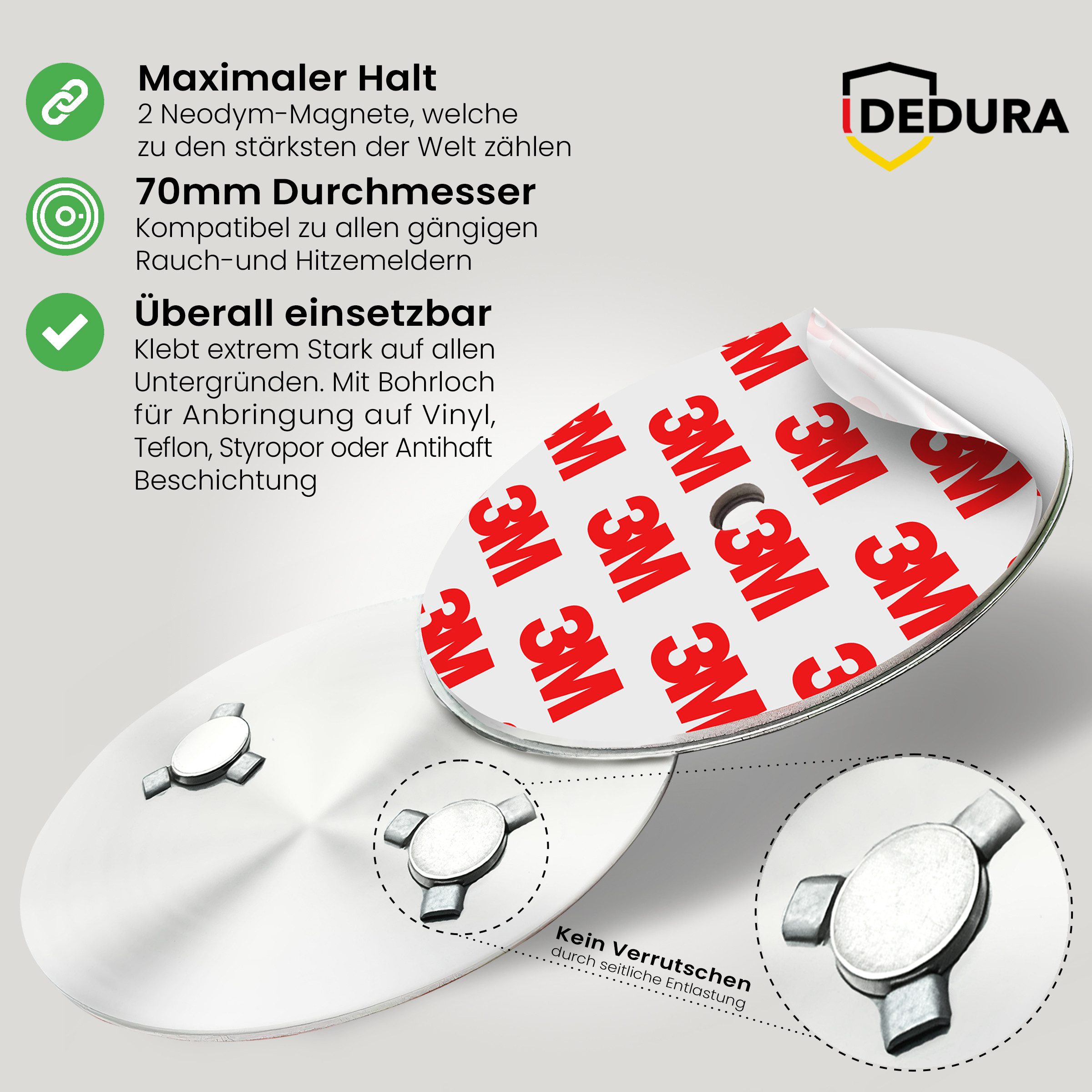 dedura Deckenhalter Rauchmelder Magnethalter mit extra starken Klebepads, kein Bohren, (1-St)