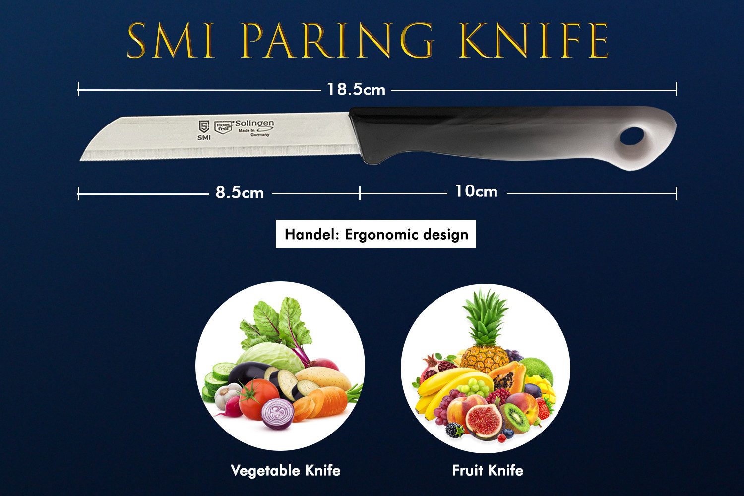 SMI Schälmesser Solingen 12-tlg Schälmesser mit Sparschäler Obstmesser Gemüsemesser, Küchenmesser Wellenschliff