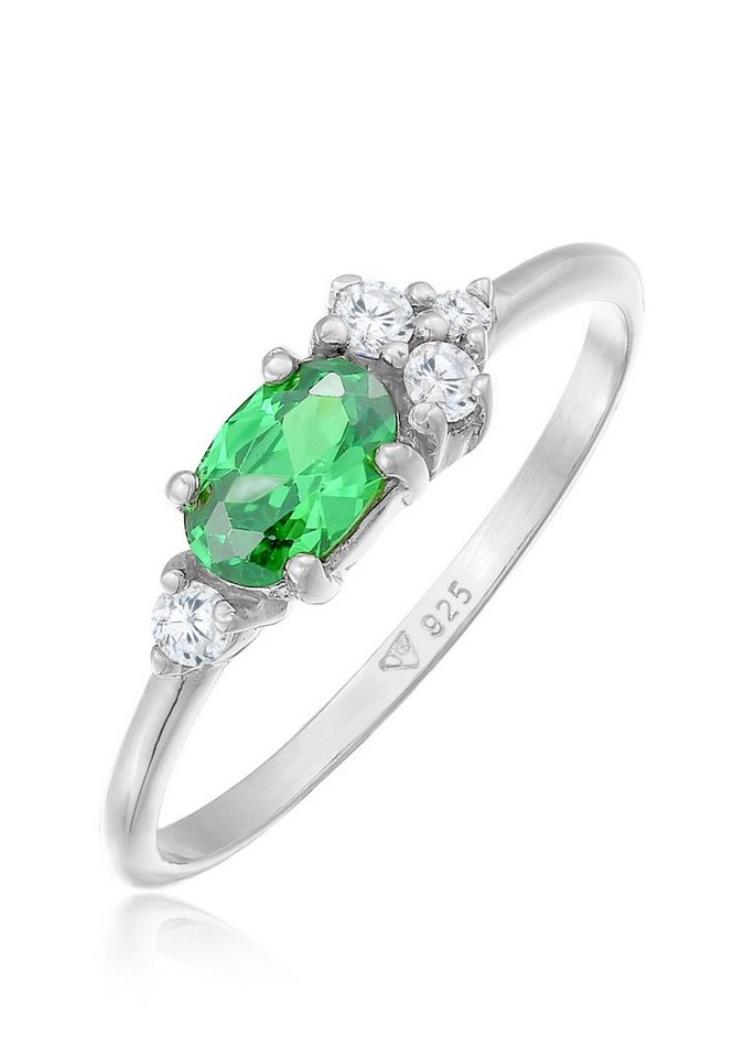 Elli Fingerring Zirkonia Grün Smaragd Verlobung 925 Silber, Exquisites  Schmuckstück funkelnd elegant