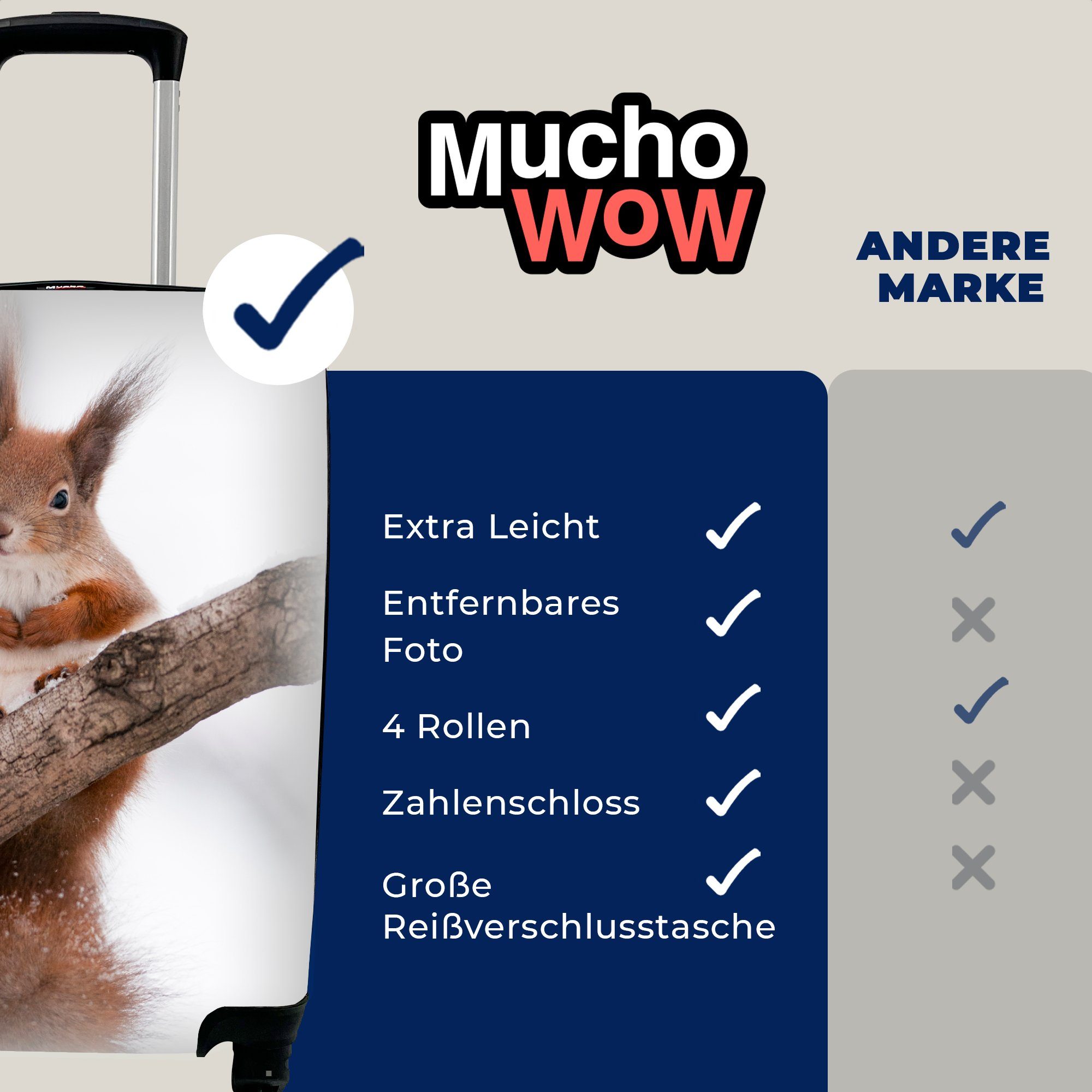 MuchoWow für Ferien, Trolley, Baum Schneeflocke - Reisekoffer Winter, - Handgepäckkoffer Eichhörnchen Rollen, 4 rollen, mit Reisetasche Handgepäck -
