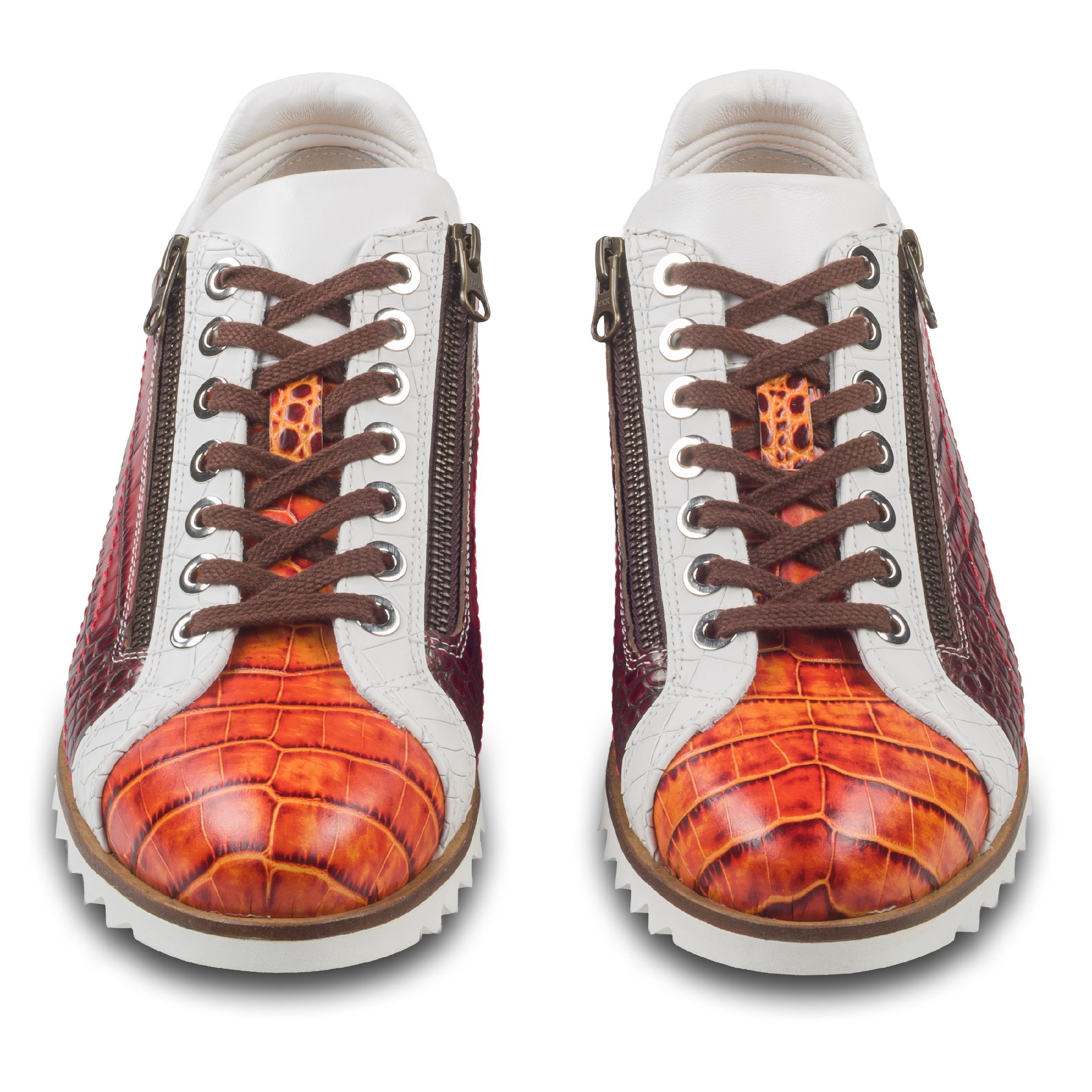 Lorenzi Lorenzi Herren Sneaker rot/orange/weiß, Leder Reptil-Prägung Sneaker Handgefertigt in Italien