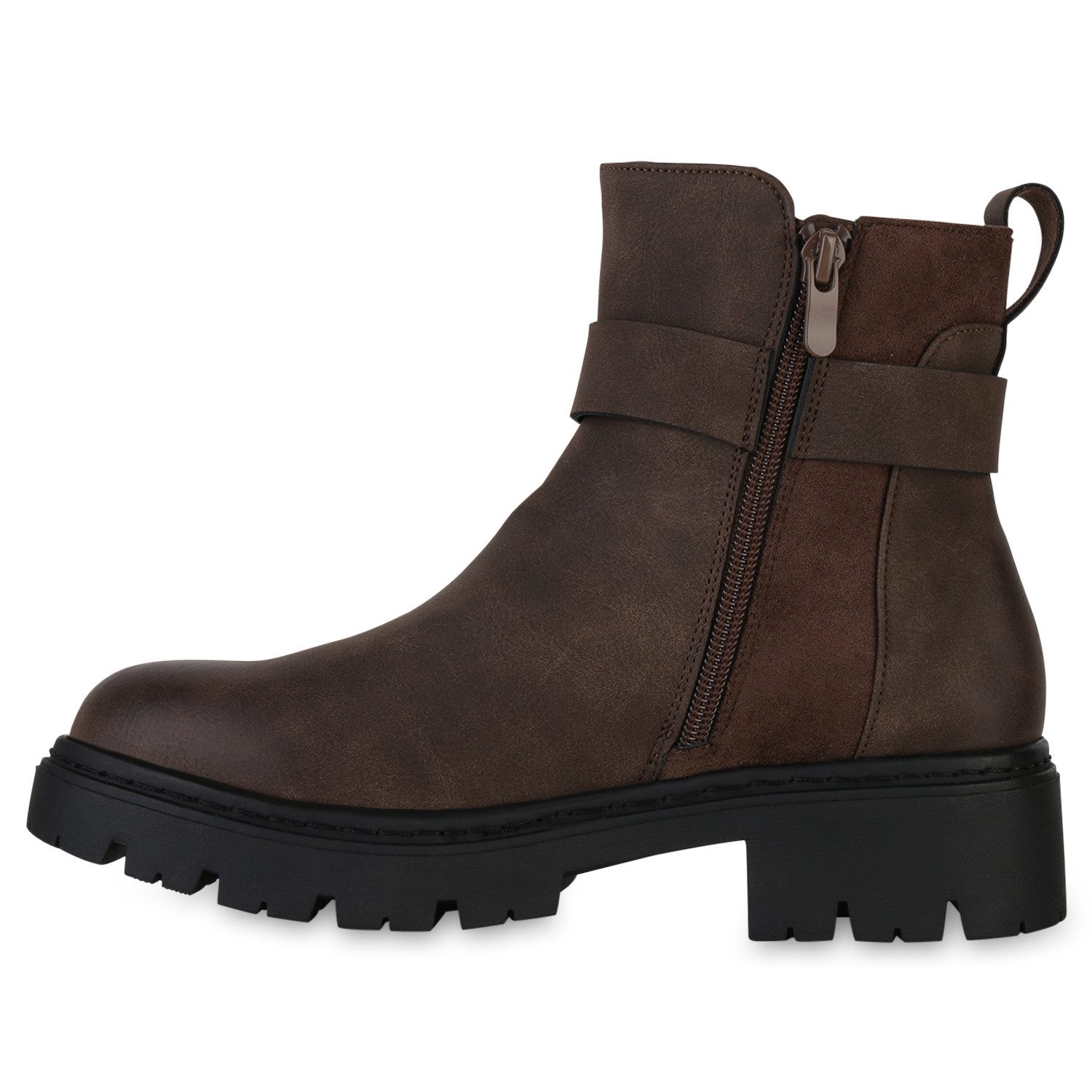 VAN HILL 841474 Bikerboots Damen Biker Boots Stiefeletten Schnallen Ösen Ni günstig online kaufen