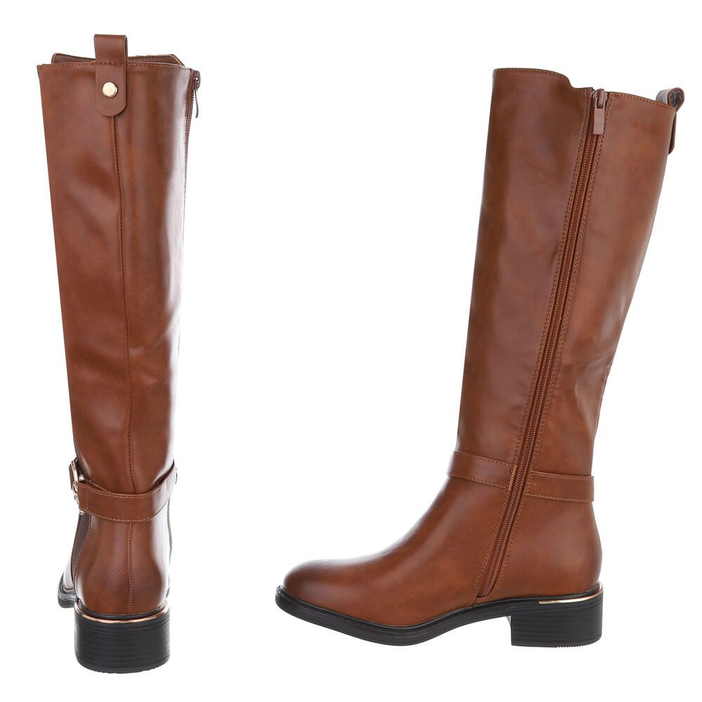 Ital-Design Elegante Damen-Stiefel mit elastischen Einsätzen und Komfort Stiefel (90169456) Blockabsatz Flache Stiefel in Camel
