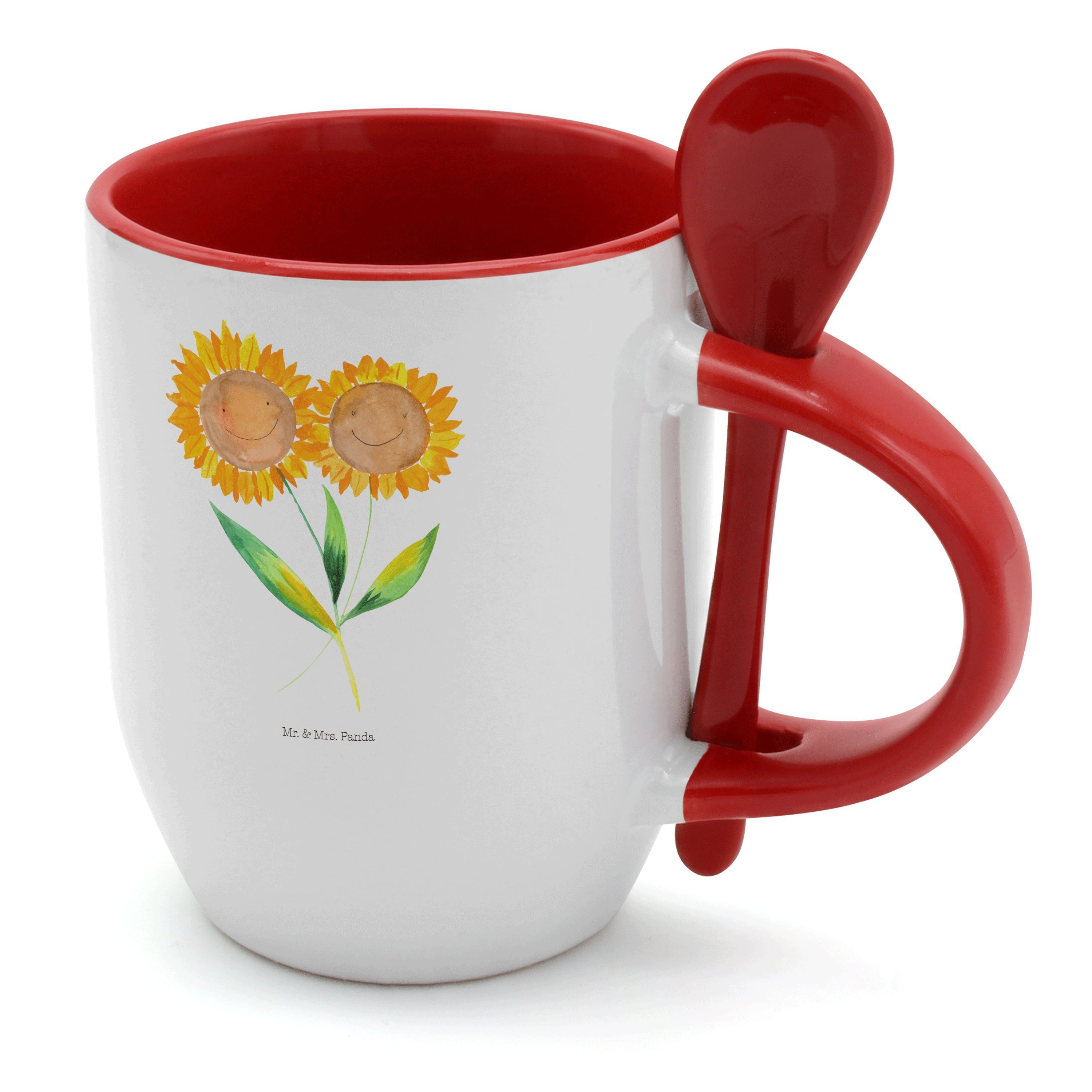 Tasse Kaffeebecher, - Tas, Mr. Weiß Keramik Tassen, & Mrs. Kaffeetasse, Geschenk, Sonnenblume - Panda