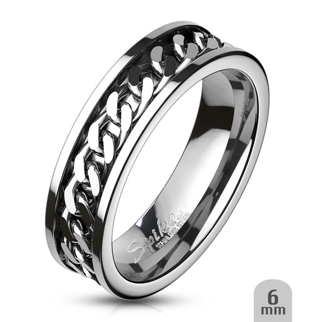 Order & Smile Schmuck Fingerring Drehring Kette: Spinning / Spinner Ring aus Edelstahl