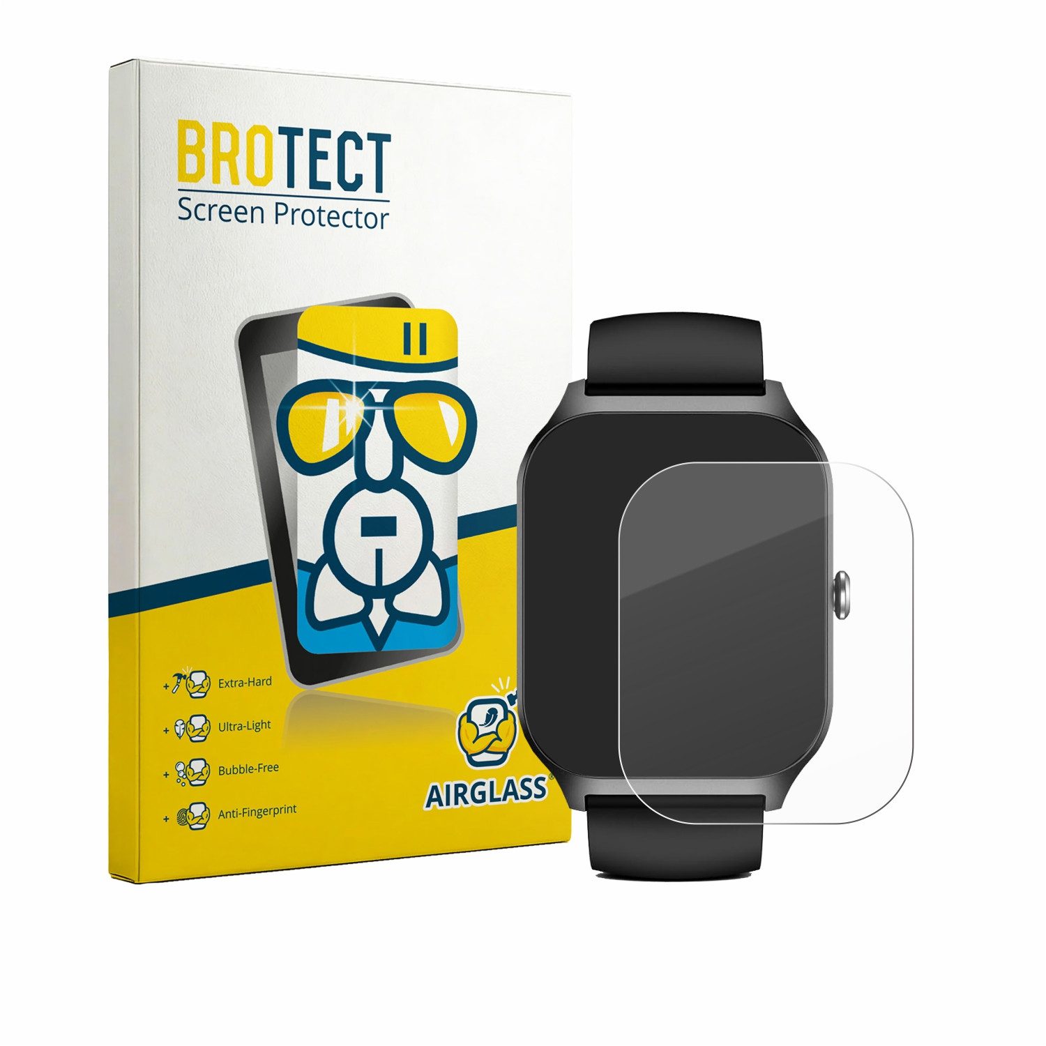 BROTECT Displayschutzglas Folie für Kriutefy Smartwatch 1.83", Schutzfolie Glas Panzer Display Schutz klar