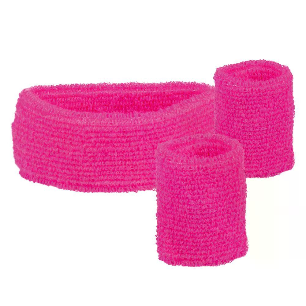 Boland Kostüm Schweißband Set 3-teilig neonrosa UV Stirnband und Armbänder für Party, Ideral für 80-er Jahre Mottoparty, UV-Effekt unter Schwarzlicht
