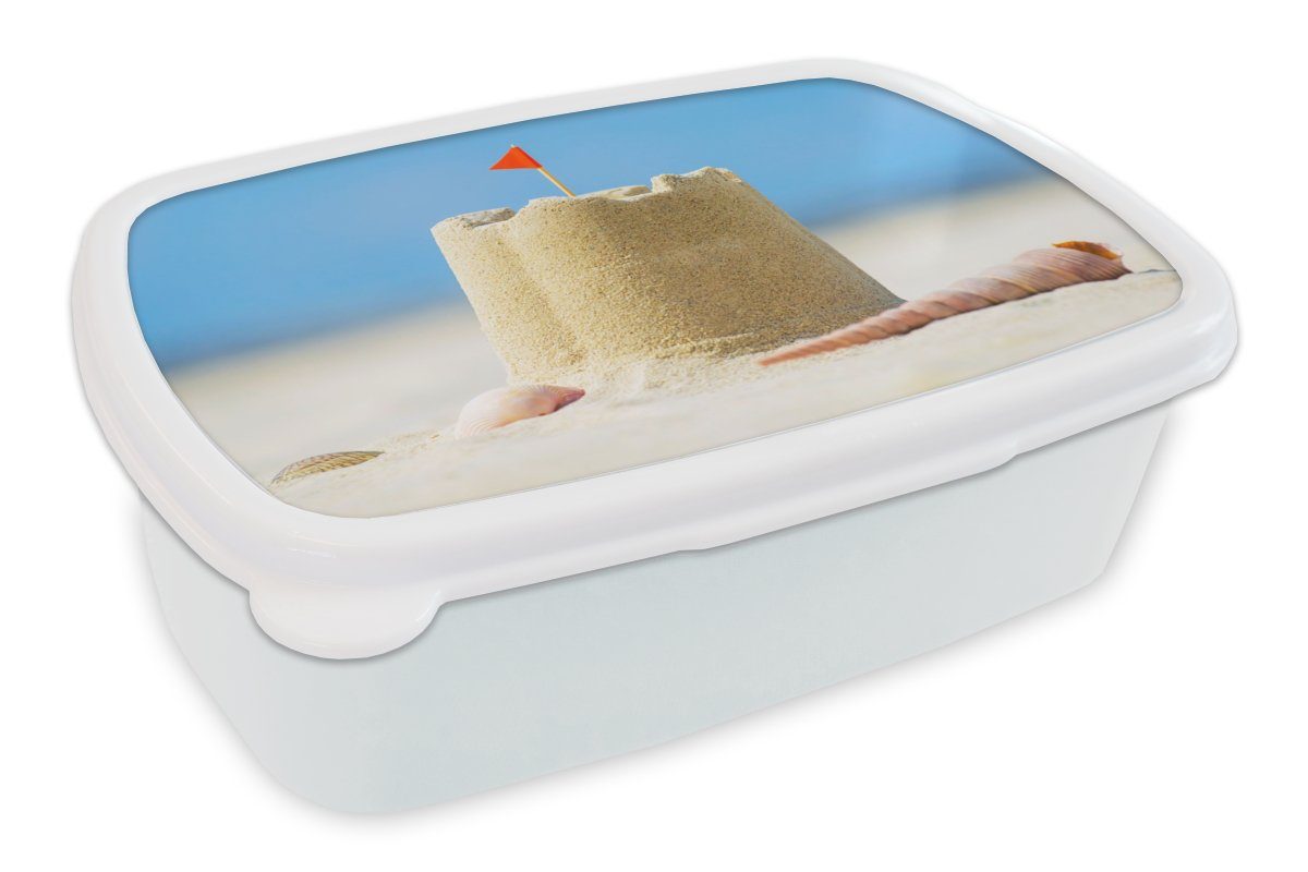 für Erwachsene, MuchoWow und Kinder Sandburg Lunchbox Sommer, - weiß für Kunststoff, - Mädchen Brotbox Strand (2-tlg), Jungs Brotdose, Muscheln und -