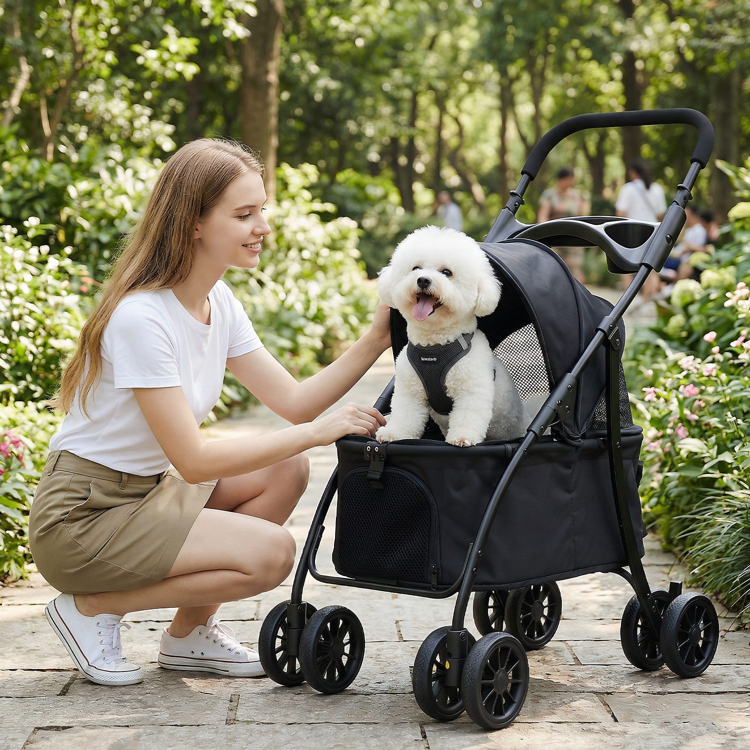 oyajia Hundebuggy Hundewagen Haustiere Buggy für Hunde und Katzen 4 Rädern,klappbar, (Kinderwagen für kleine Haustiere,für Mittelgroße und kleine Hunde), Haustierbuggy, Faltbar,Getränkehalter