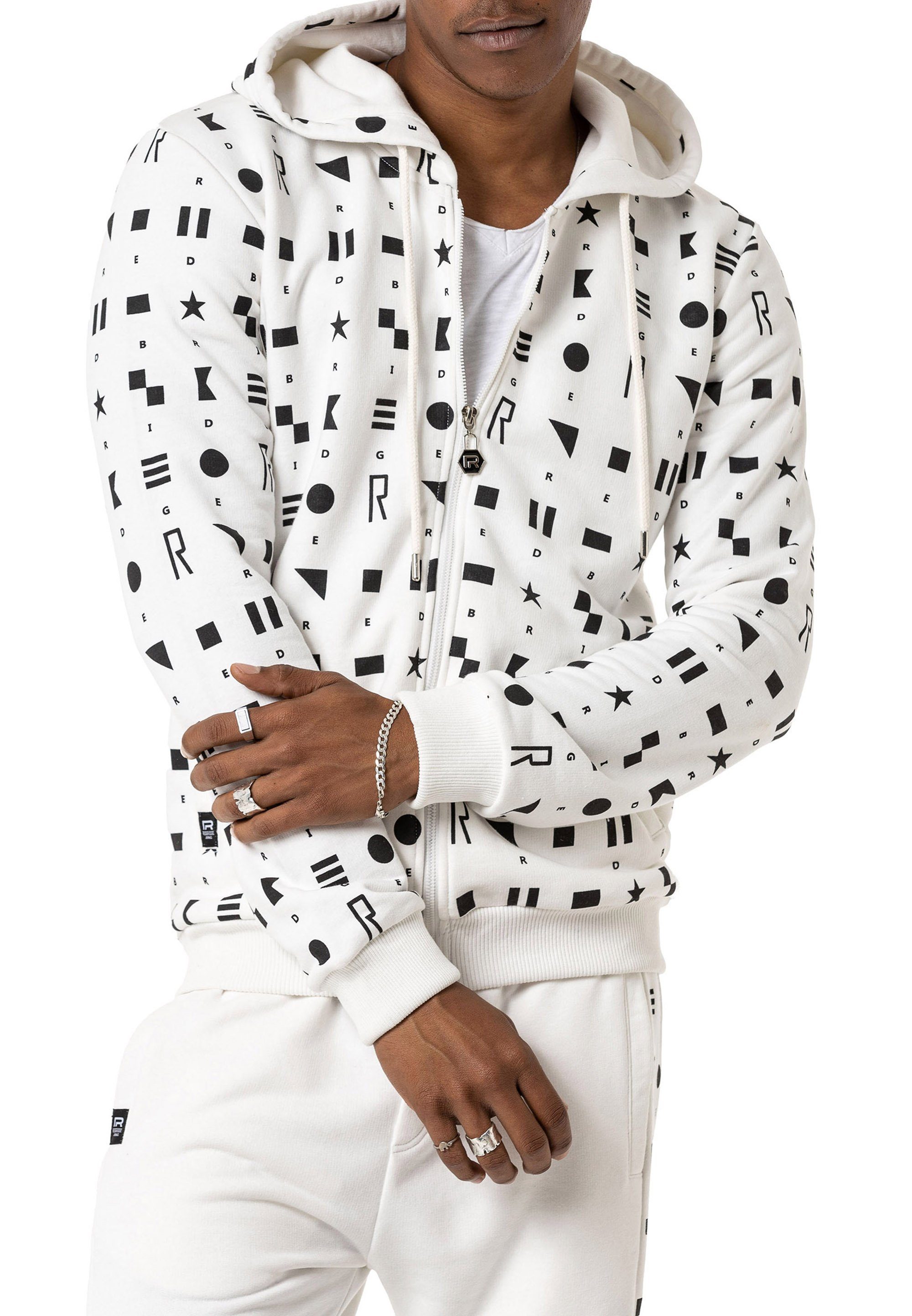 RedBridge Geometric Sweater Kapuzensweatjacke Exklusiv Shapes Design mit Kapuze Ecru