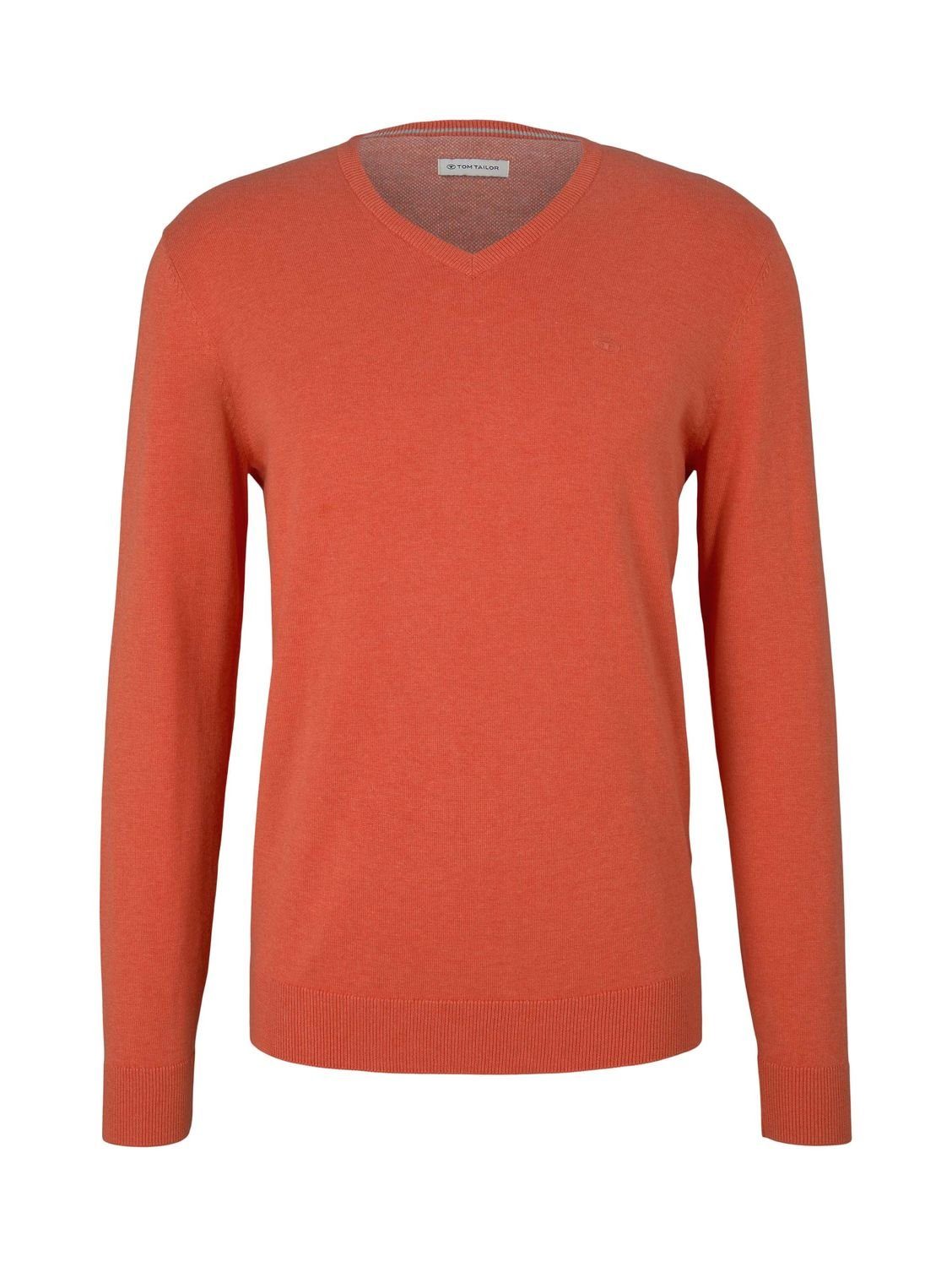 Baumwolle mit Basic 100% Orange TOM V-Neck Melange Strickpullover TAILOR Peach Light 29420