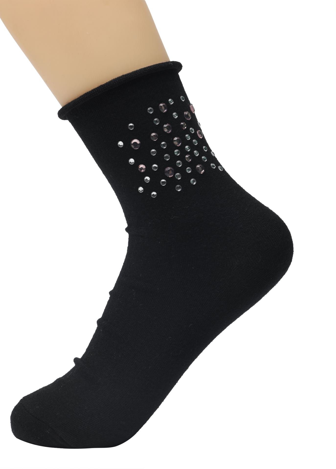 Frauen Paar 1 Socken 1 Lycille schwarz eleganter Baumwollsocken mit Glitzer für Modell 36/41