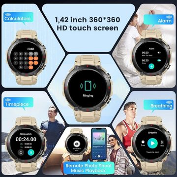 NONGAMX Smartwatch (1,42 Zoll, Android, iOS), Herren Fitness Tracker, Blutdruckmessung Wasserdicht Sportuhr 340 mAh