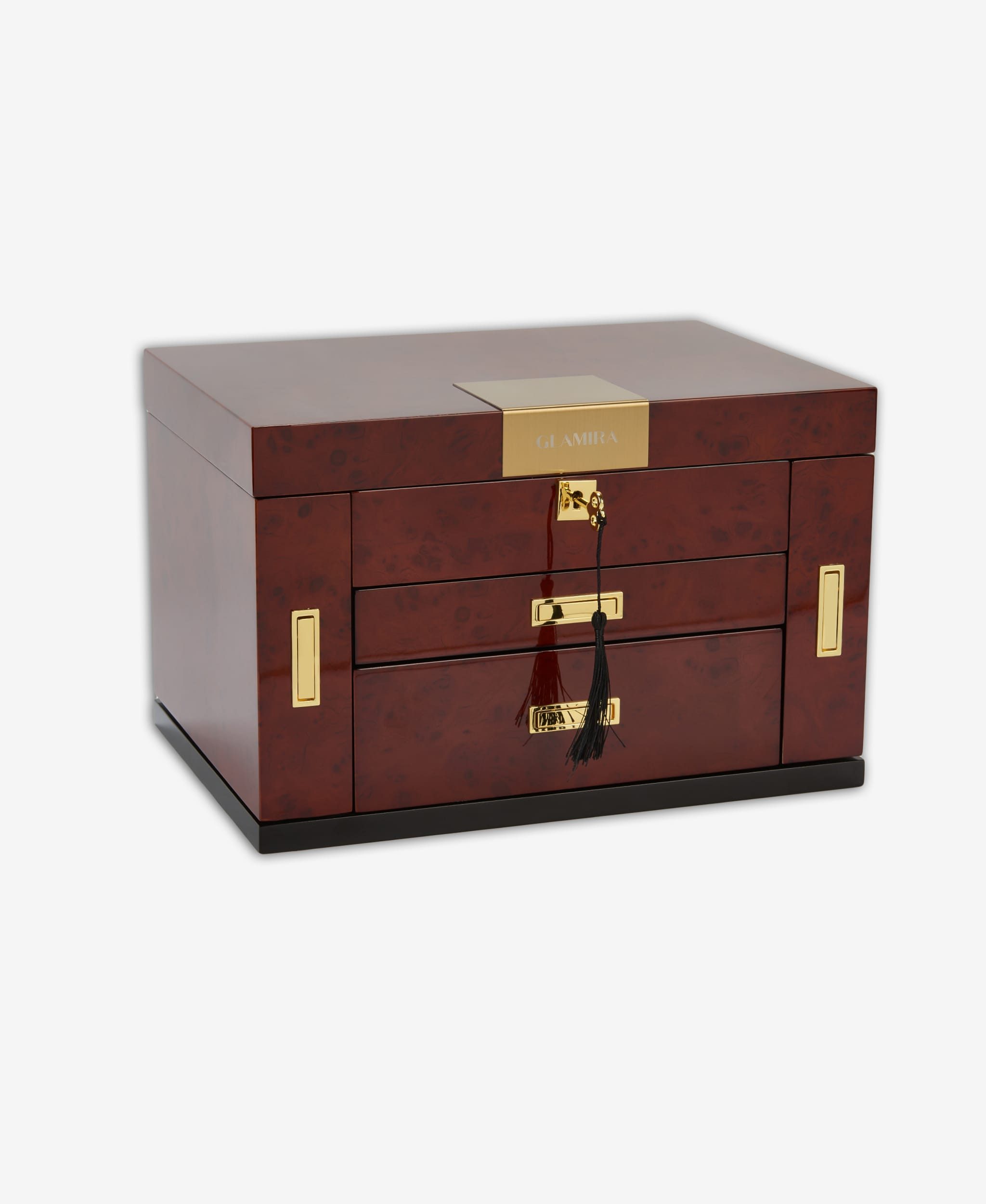 GLAMIRA Schmuckkasten Majestic Vault Beige Schmuckschatulle mit Schloss (1 St., 1-tlg), mit Schloss, Holzseitentüren, mehreren Schubladen, Samt-Innenfutter