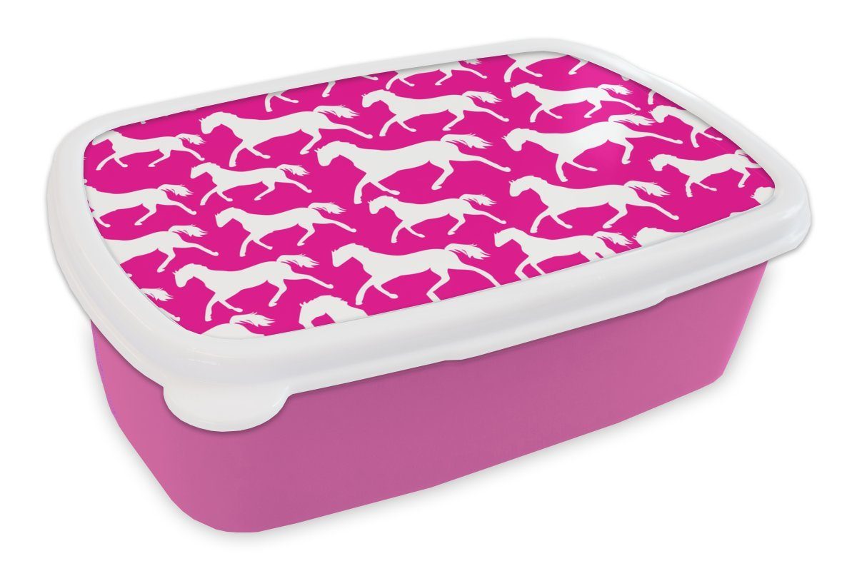 MuchoWow Brotdose Mädchen, Kunststoff, Erwachsene, Kunststoff Tiere Lunchbox Kinder Pferde Weiß Kinder, rosa Mädchen Mädchen, - - - für - - Snackbox, Brotbox (2-tlg),