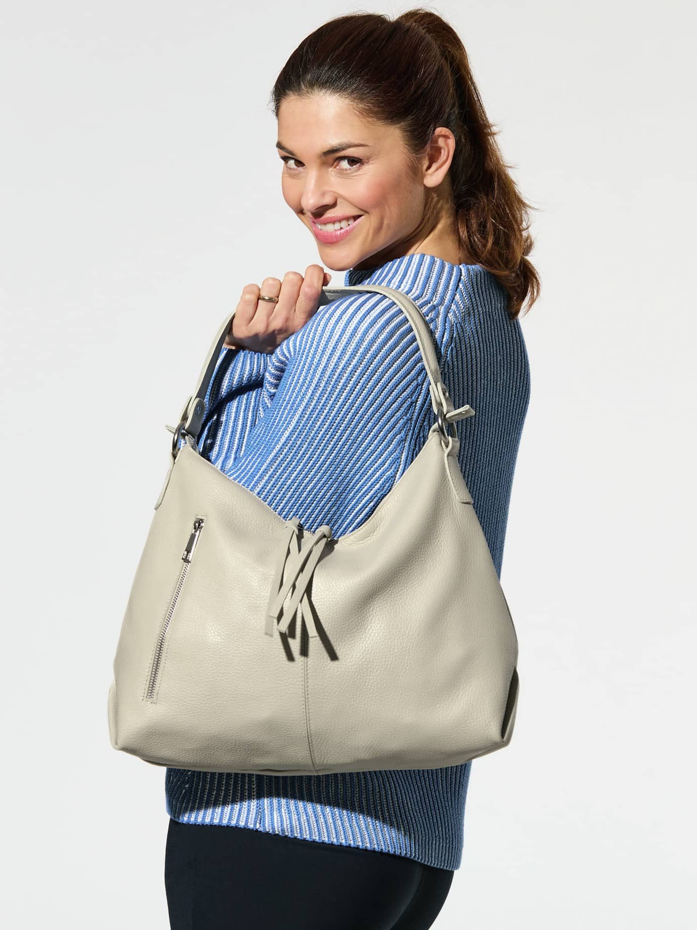 Walbusch Beuteltasche Damen Lederbeutel-Tasche, Genarbtes, weiches Leder, 3 Innenfächer, kurzer Schultergurt