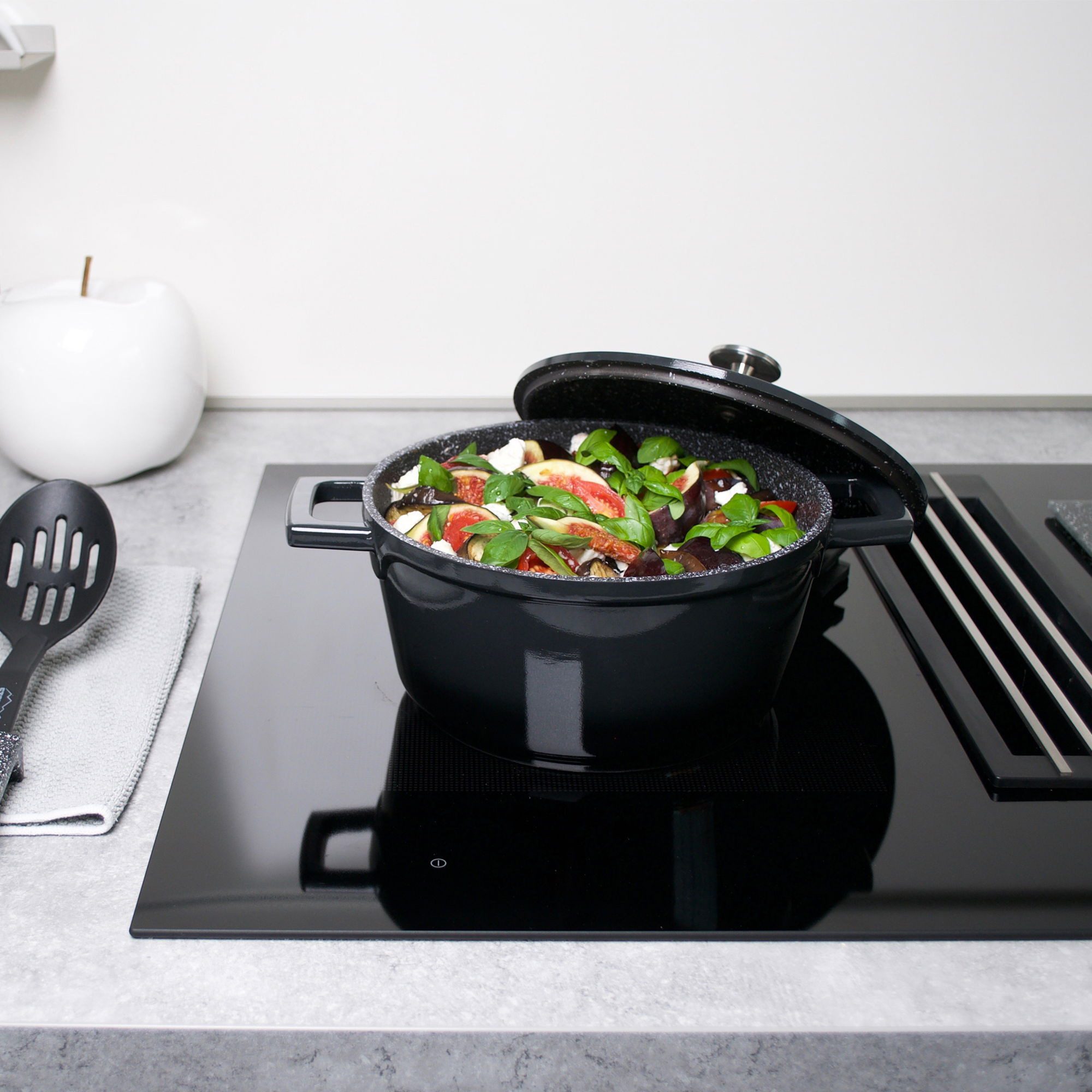 STONELINE Bratentopf, Aluminiumguss (2-tlg), mit Luftzirkulierung + Aromaregen, für Induktion, Designed in Germany