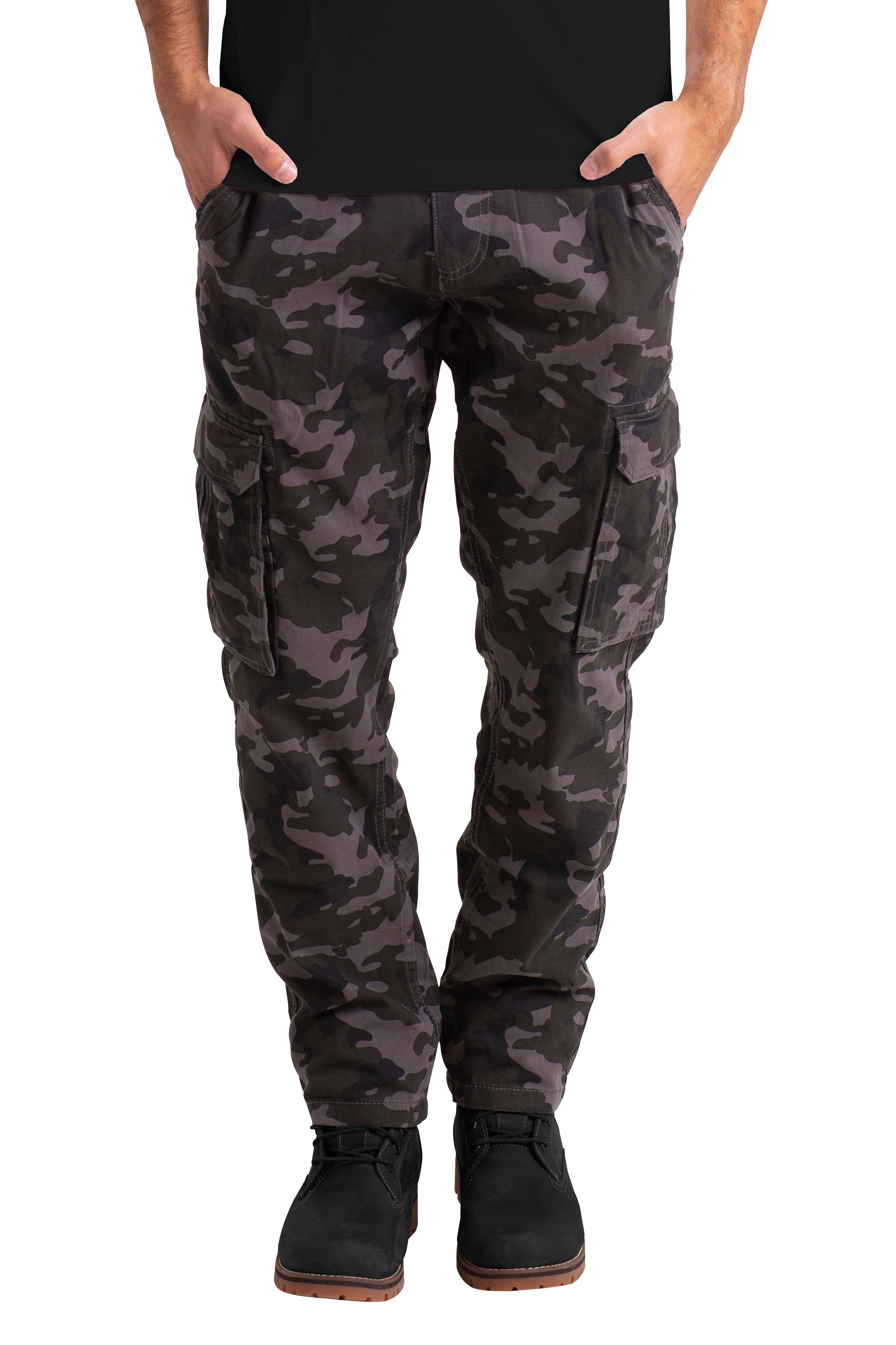 BlauerHafen Cargohose Cargohose für Herren militärische Tarnung, mehrere Taschen Arbeitshose Holzkohle Camo