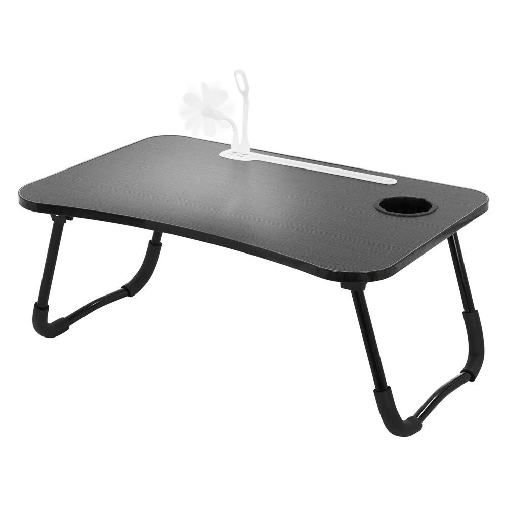 ML-DESIGN Laptoptisch Betttisch klappbar mit 4 USB Ladeanschluss für Bett/Sofa (1-St), Notebook Tisch Schwarz mit Getränkehalter und USB-Lampe 60x40x25cm