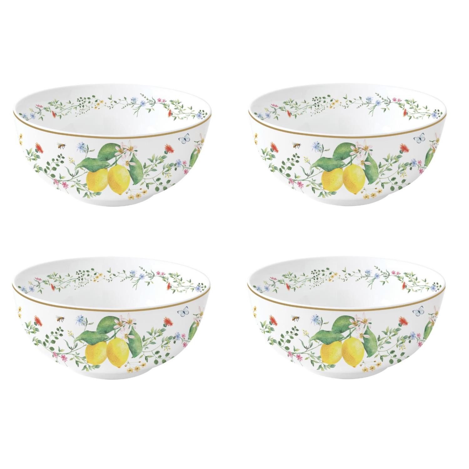 EasyLife Müslischale Fleurs et Citrons, Porzellan, Spülmaschinengeeignet, Mehrfarbig, Motiv: Zitronen, Höhe: 7cm