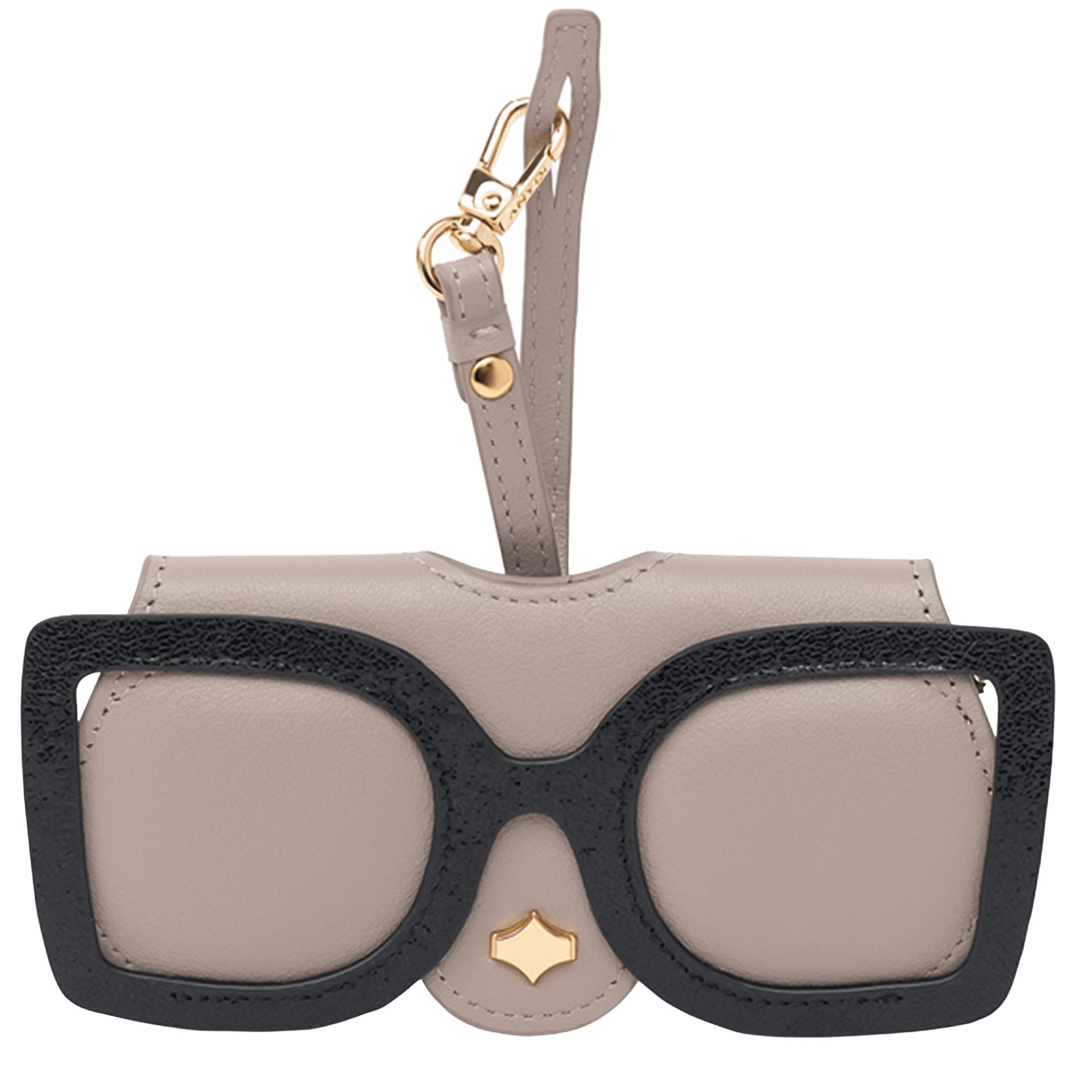 ANY DI Brillenetui ANY DI MUNICH Brillenetui SunCover Frida aus Leder beige-schwarz, Lederband mit Karabiner, 24 Karat Vergoldung