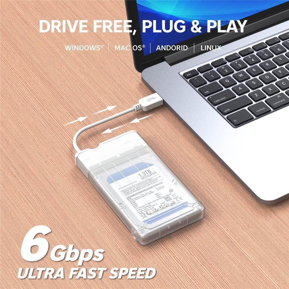 GRAUGEAR Festplatten-Gehäuse Externes Gehäuse für 2,5“ SATA SSD HDD, Festplatten Gehäuse für 2,5 Zoll, USB C Adapter, USB 3.0, werkzeuglos