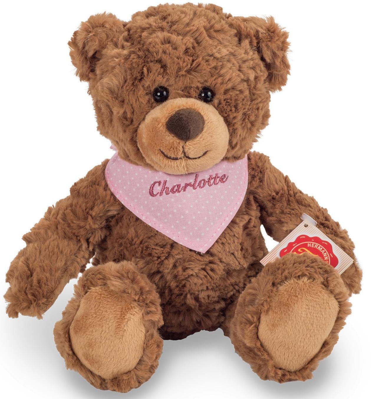 Teddy Hermann® Kuscheltier Teddy braun mit rosa Halstuch, 30 cm, mit individueller Bestickung