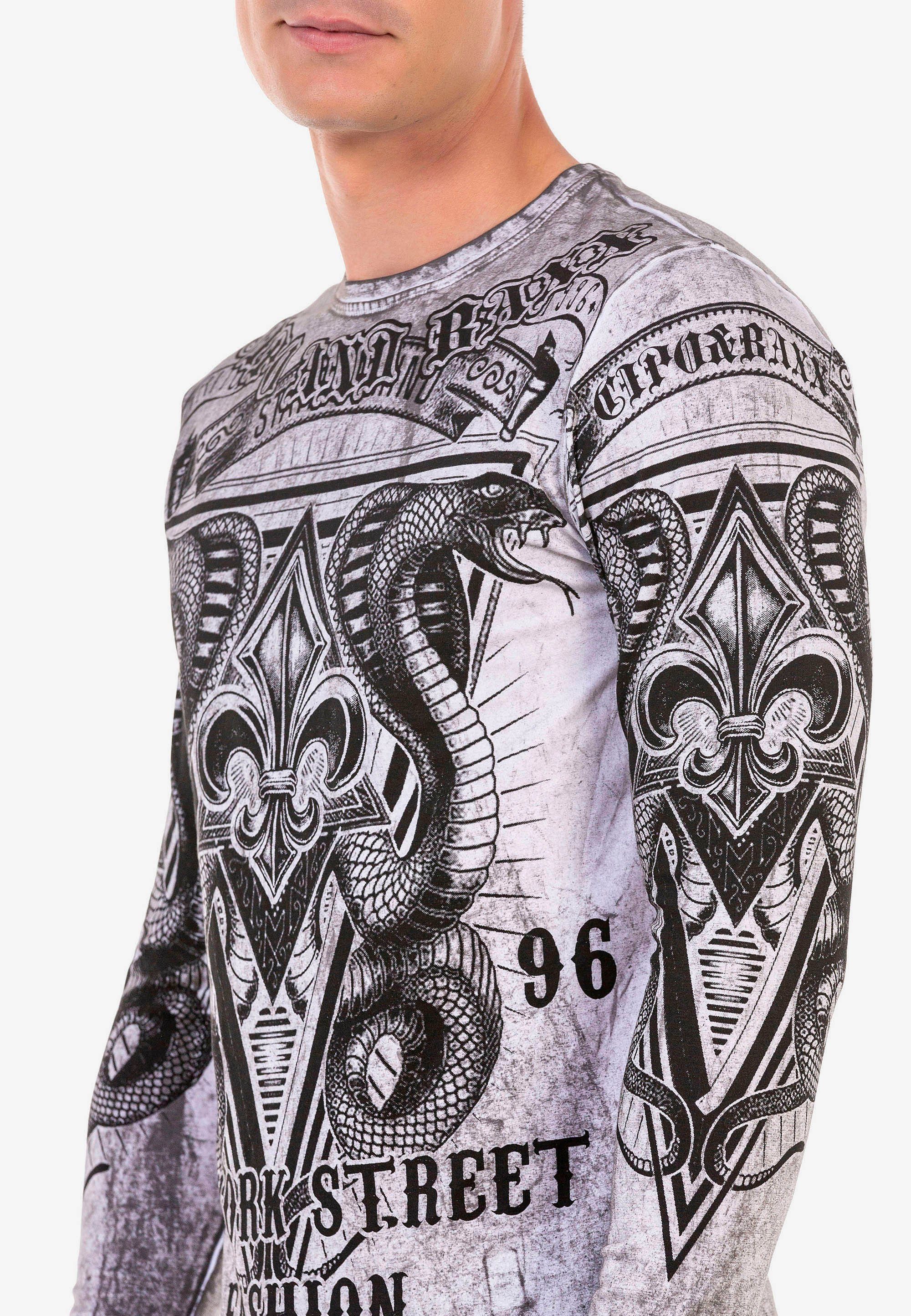 Cipo & Baxx Langarmshirt mit Print großem grau