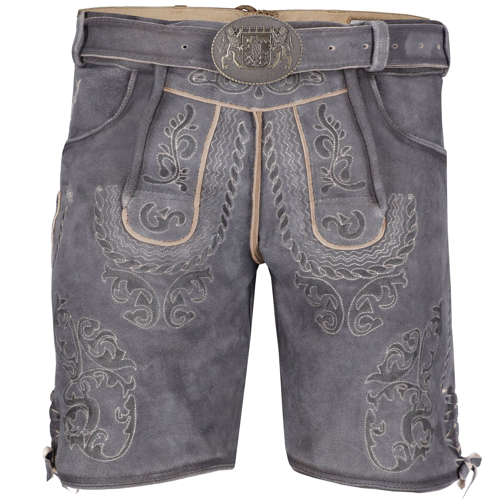 Falkenrieder Trachtenlederhose mit Gürtel - 100% Ziegenleder - Bayerische Lederhose Herren Kurz Handgemacht aus echtem Ziegenleder für Dein Oktoberfest Herren Outfit