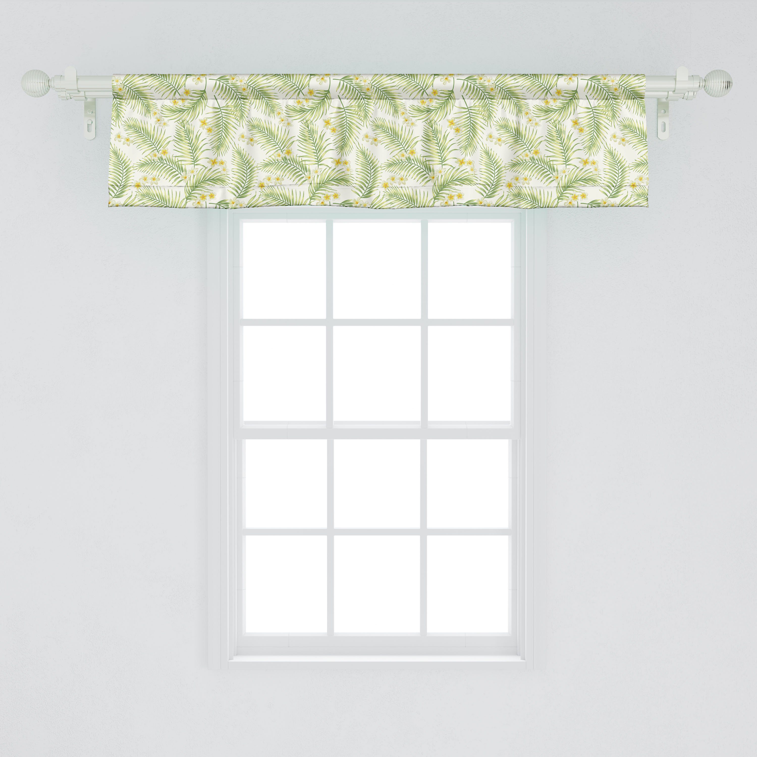 Scheibengardine Vorhang Botanischer Palmblätter Volant für Küche Abakuhaus, Stangentasche, Plumeria mit Dekor Microfaser, Schlafzimmer Luau