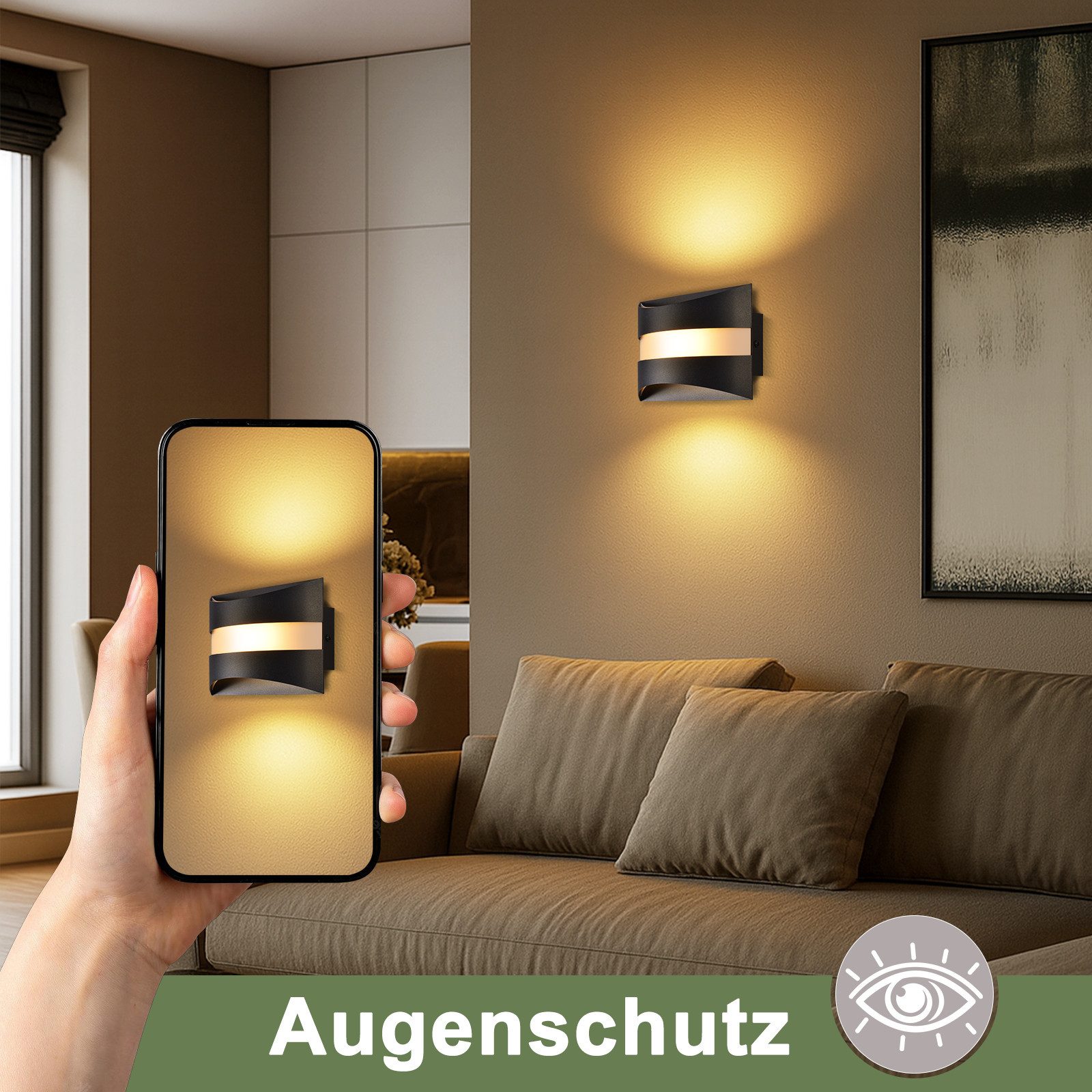 ZMH LED Wandleuchte Wandlampe Innen Modern Design 3000K Warmweiß, LED fest integriert – Bild 5 von 5