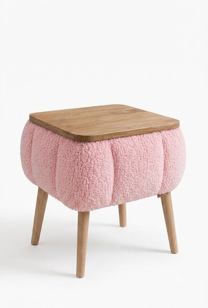 Skye Decor Nachttisch Snug Japandi (1-St), Teddy-Optik mit Buchenholzbeinen