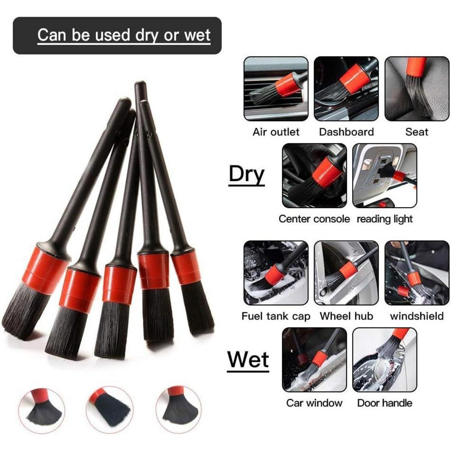 LuxusKollektion Autowaschbürste Auto Pinsel Set 5er PKW Reinigung Detailing Bürsten für Felgen
