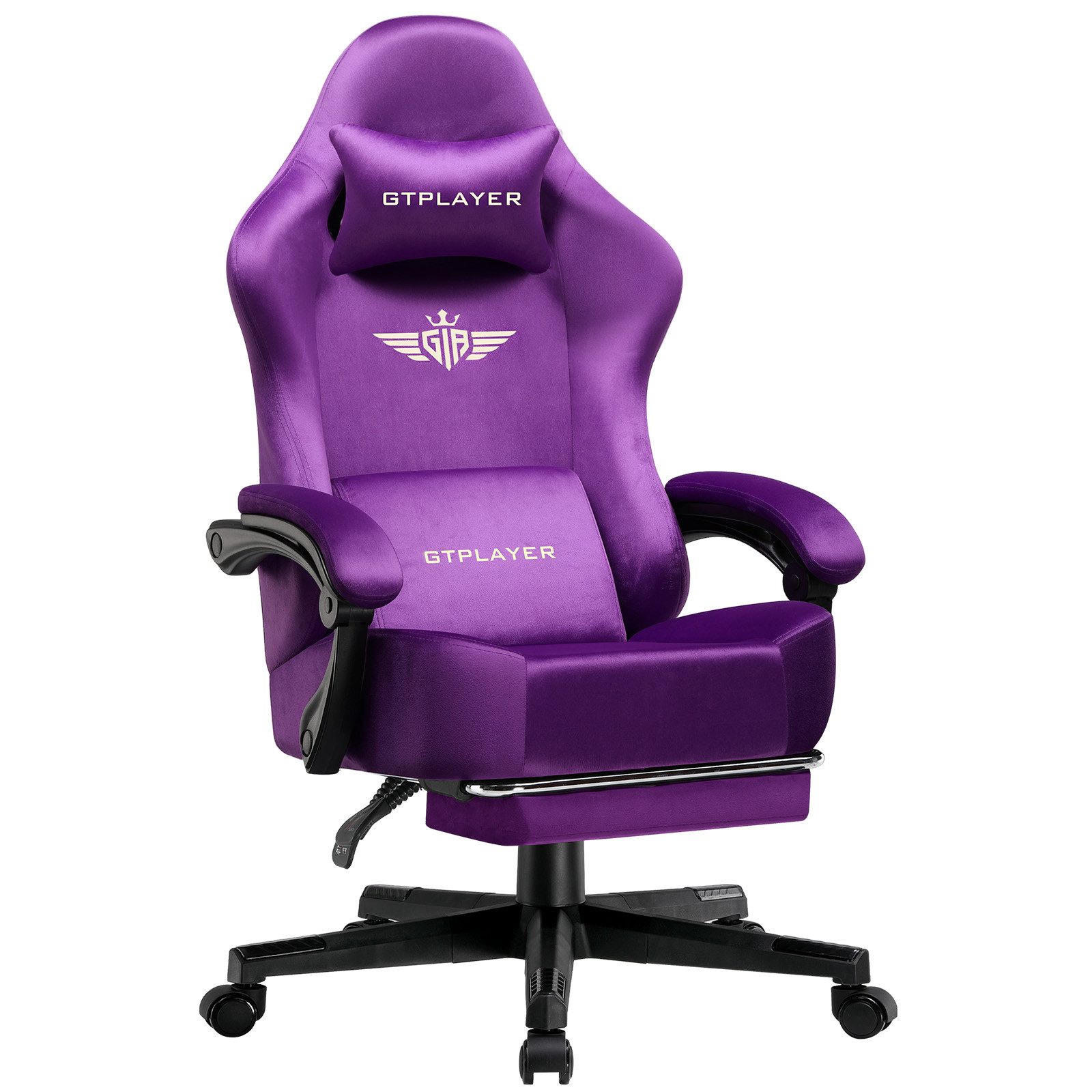 GTPLAYER Gaming-Stuhl Stoff/Kunstleder mit Taschenfederkissen großer Gamer Stuhl, 150KG (Gaming Chair mit hoher Rückenlehne und Fußstütze), Bürostuhl Gaming Sessel Gepolstert für Jugendliche und Erwachsene