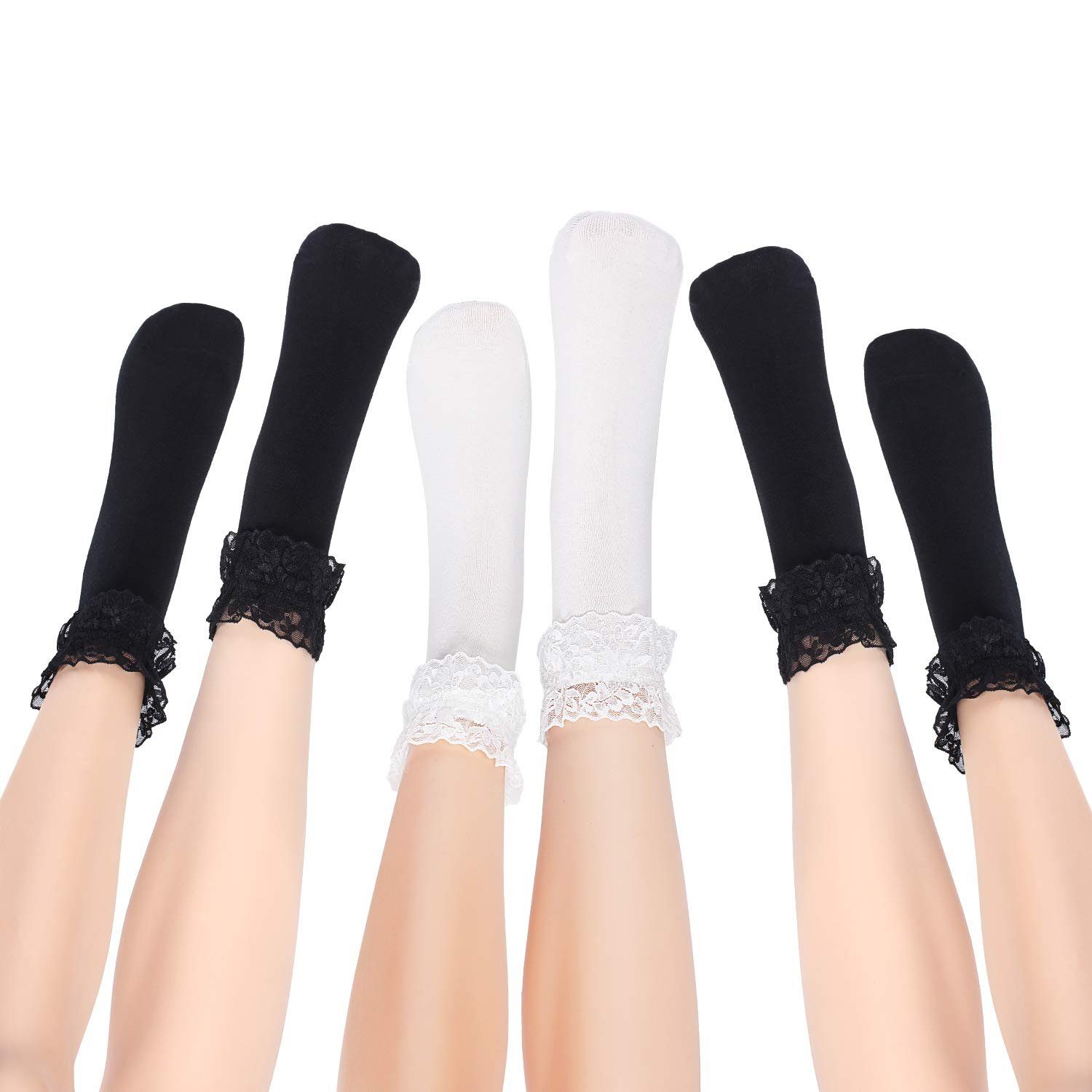 Frauen Paare Spitze Socken (2-Paar) POCHUMIDUU 6 Rüschen Söckchen Komfortsocken Rüschen