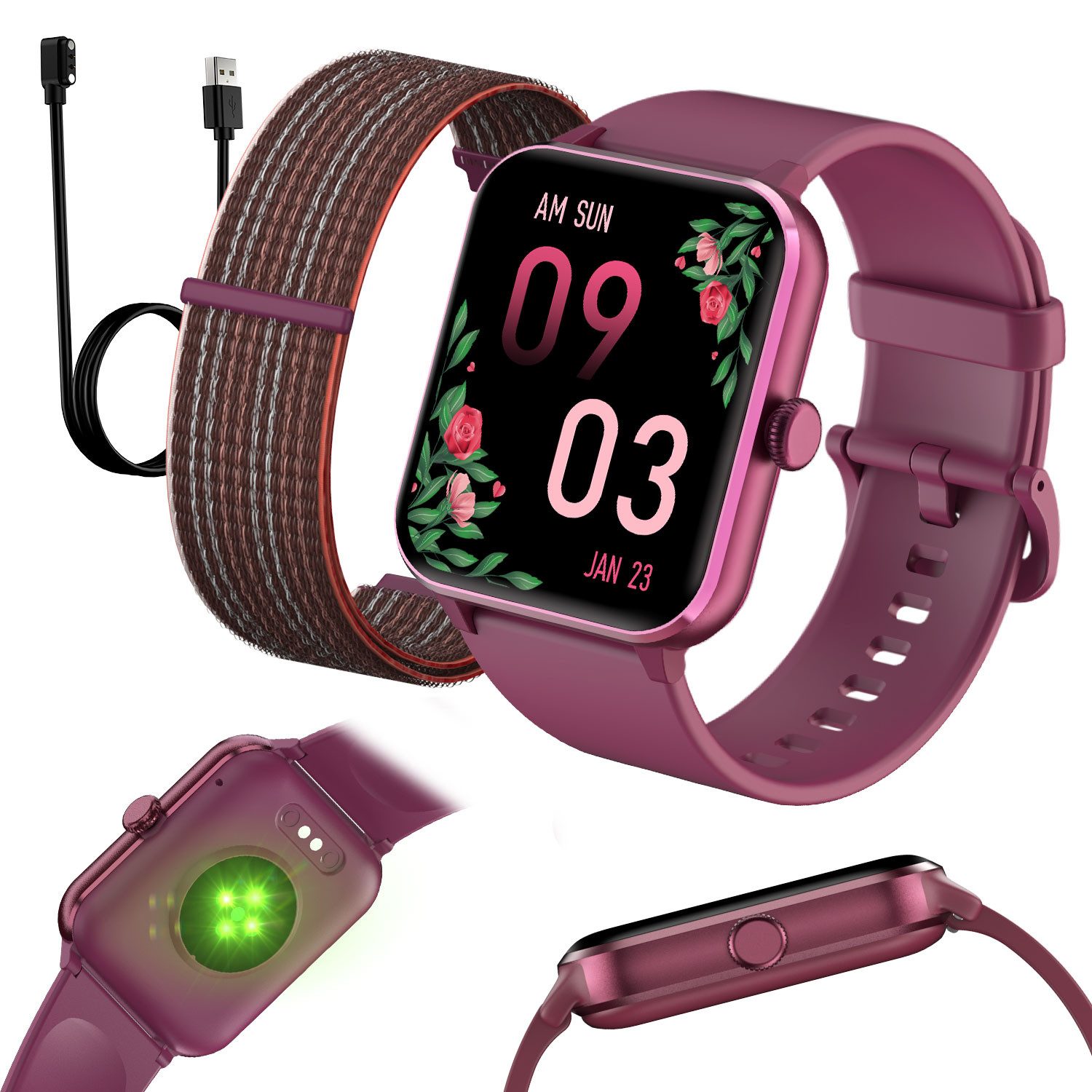 IOWODO Smartwatch Damen Herren 1,85" HD Touch Bluetooth Anruf Sport Uhr Smartwatch (1.85 Zoll, IOS/Android) Smartwatch Damen Herren,Smart Watch für Android iOS( 2 Armband) , Mit geflochtenem Uhrenarmband, Telefon,App-Fitnesskurse, SpO₂-/HR-/Schlafüberwachung,2 Armbänder,IP68