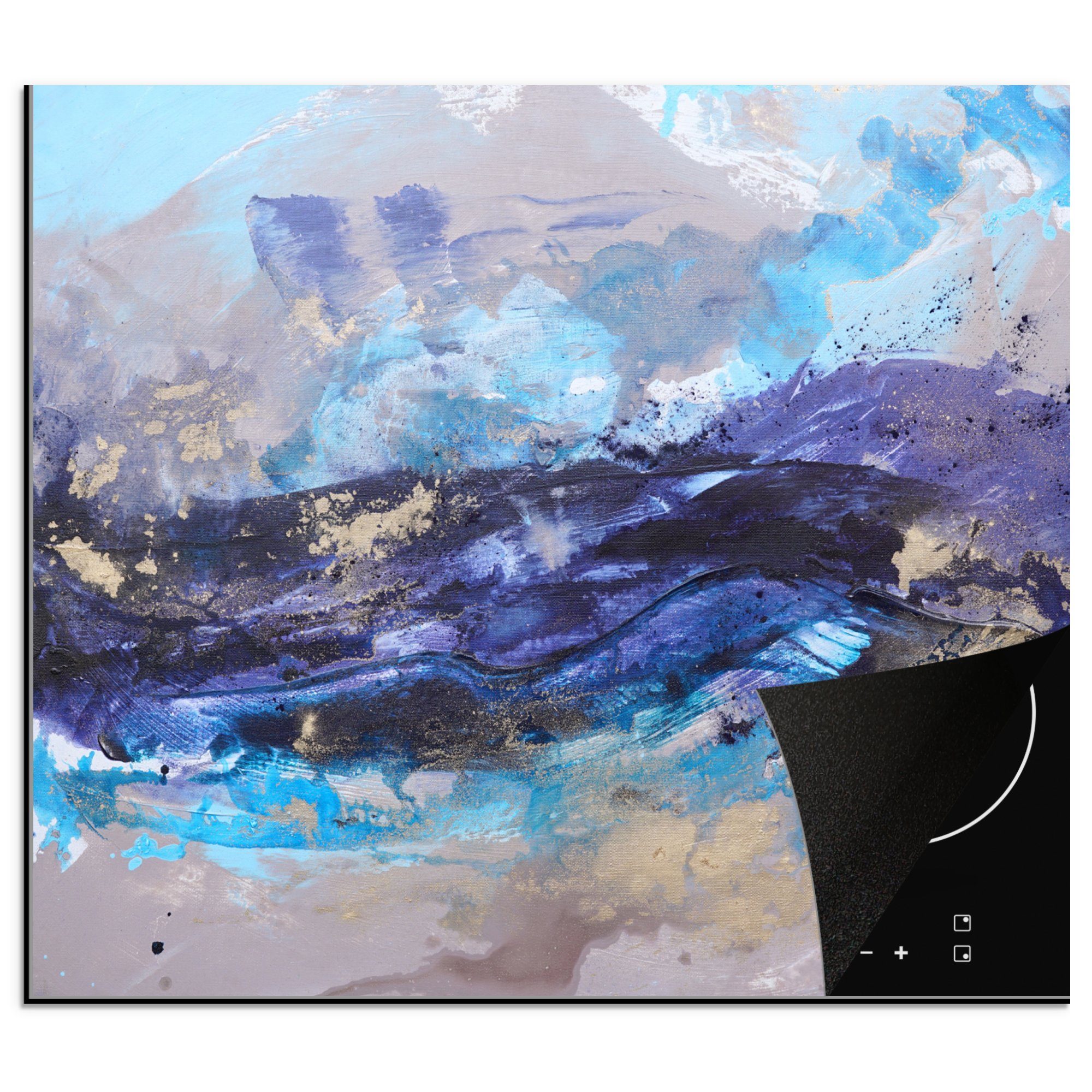 MuchoWow Herdblende-/Abdeckplatte Abstrakt - Grau - Blau - Farbe, Vinyl, (1 tlg), 60x52 cm, Mobile Arbeitsfläche nutzbar, Ceranfeldabdeckung