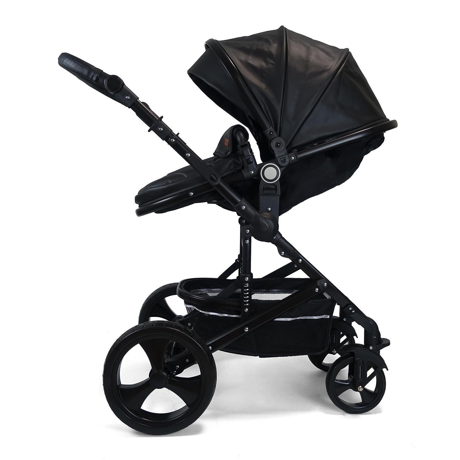 Kalani kunstleder 3in1 Kinderwagen Kombi-Kinderwagen Pixini schwarz Set Pixini