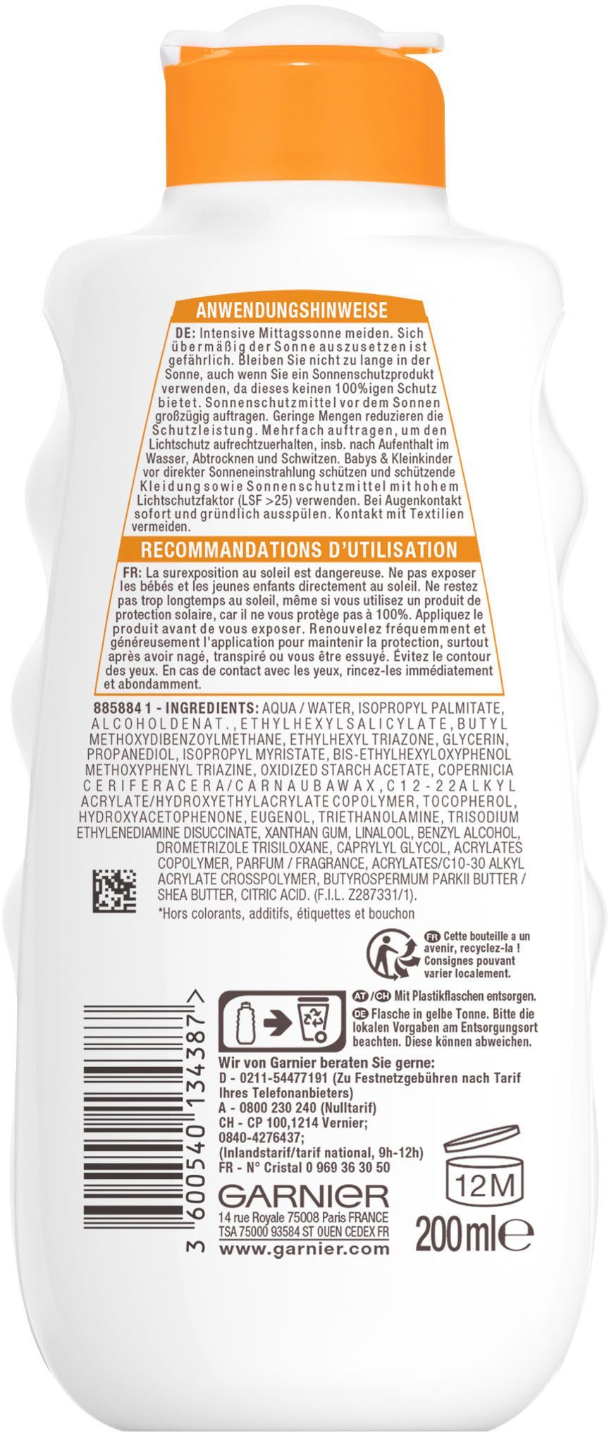 Sonnenschutzmilch Sonnenschutz-Milch GARNIER LSF Hydra 30 Garnier 24h