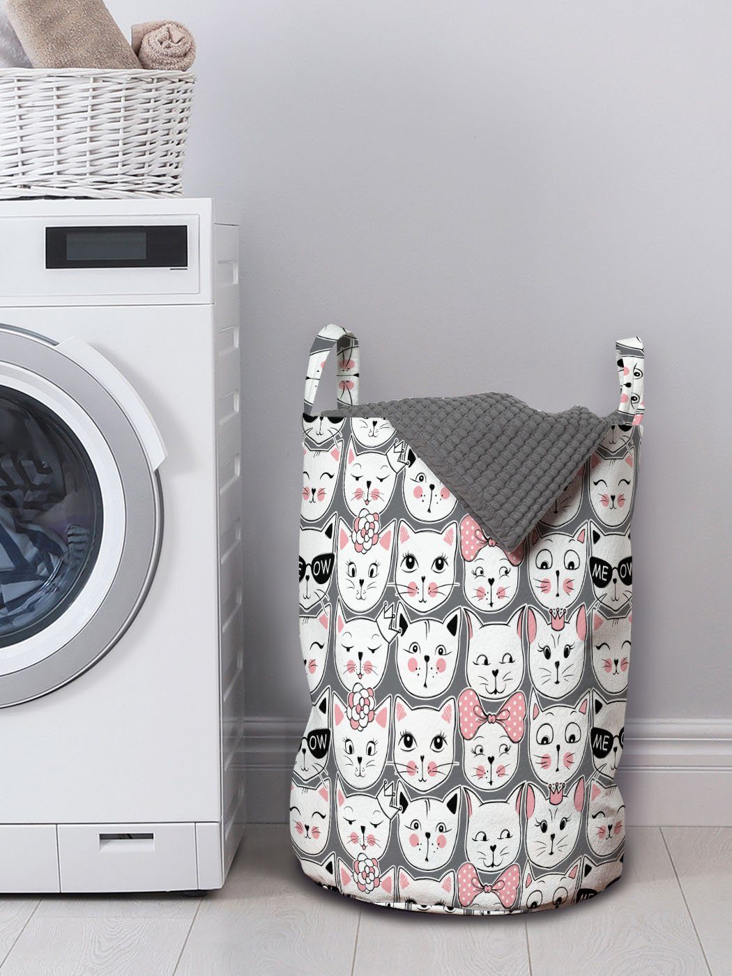 Kitty Abakuhaus für Waschsalons, Wäschesäckchen Kordelzugverschluss Zubehör mit Griffen Wäschekorb Katzenliebhaber