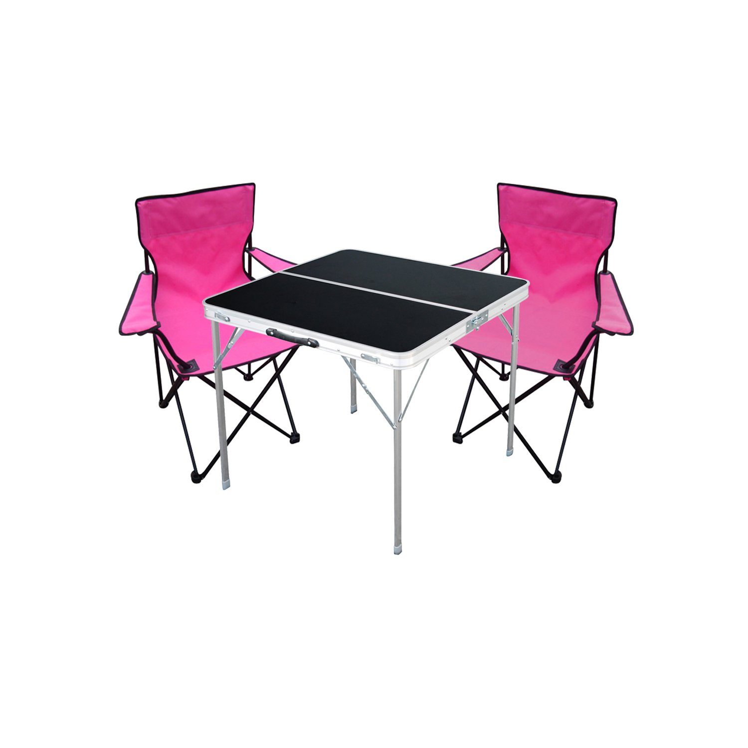Mojawo Essgruppe 3-teiliges Campingmöbel Set pink Tisch schwarz + Campingstühle