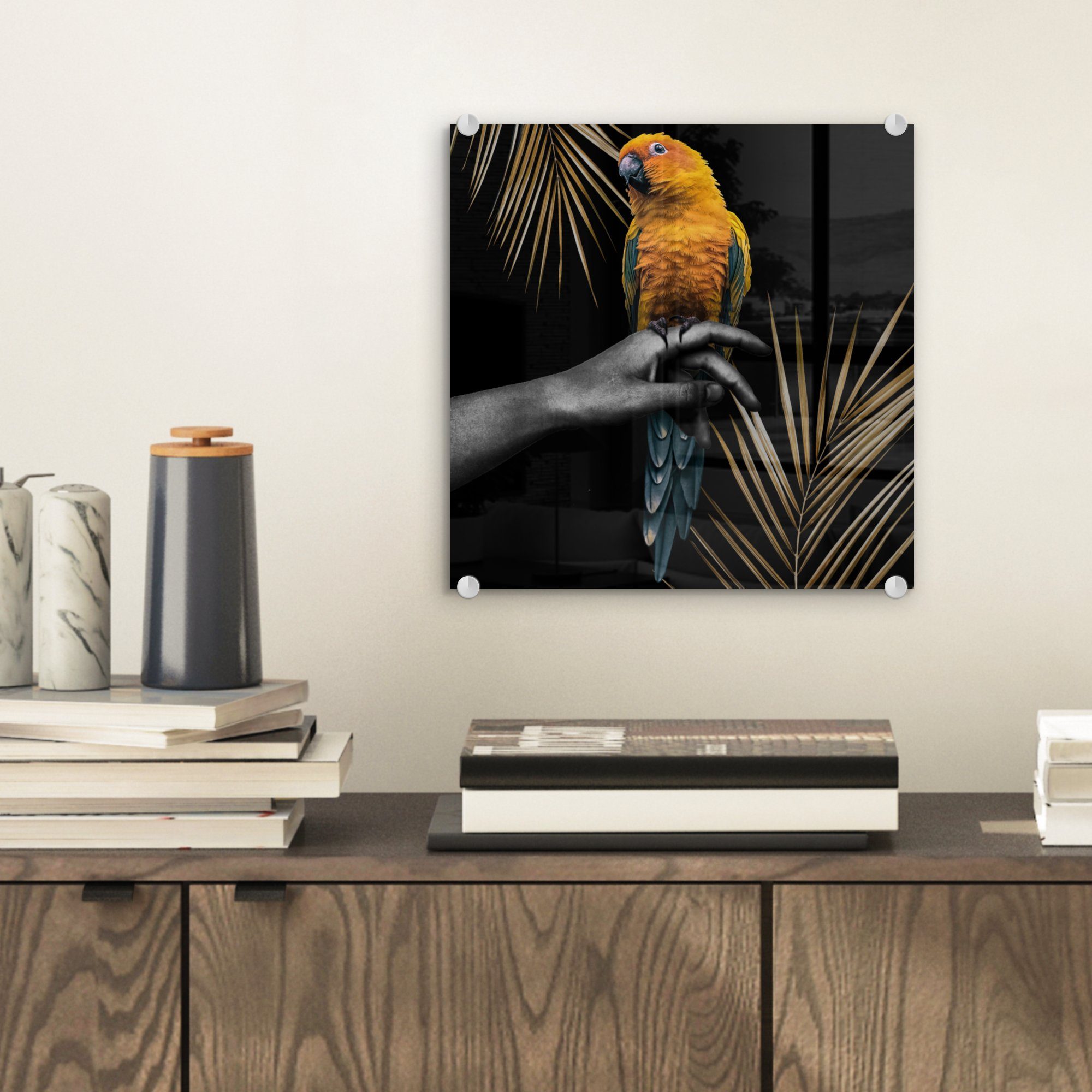 MuchoWow Acrylglasbild Vogel Wanddekoration Papagei - Glas - Glasbilder auf Hand - Foto Glas Wandbild - - Bilder - auf (1 Farn, St)