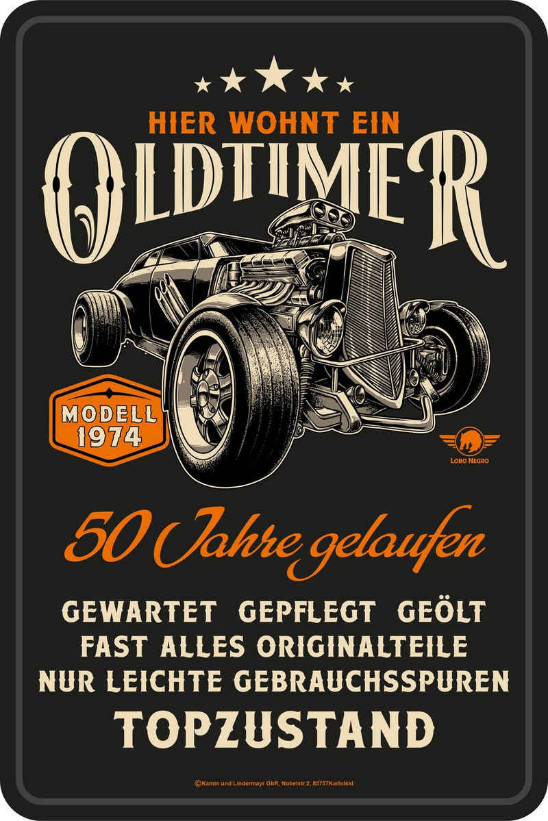 LOBO NEGRO® Metallschild Deko Blechschild als Geschenk zum 50. Geburtstag: Oldtimer Modell 1974