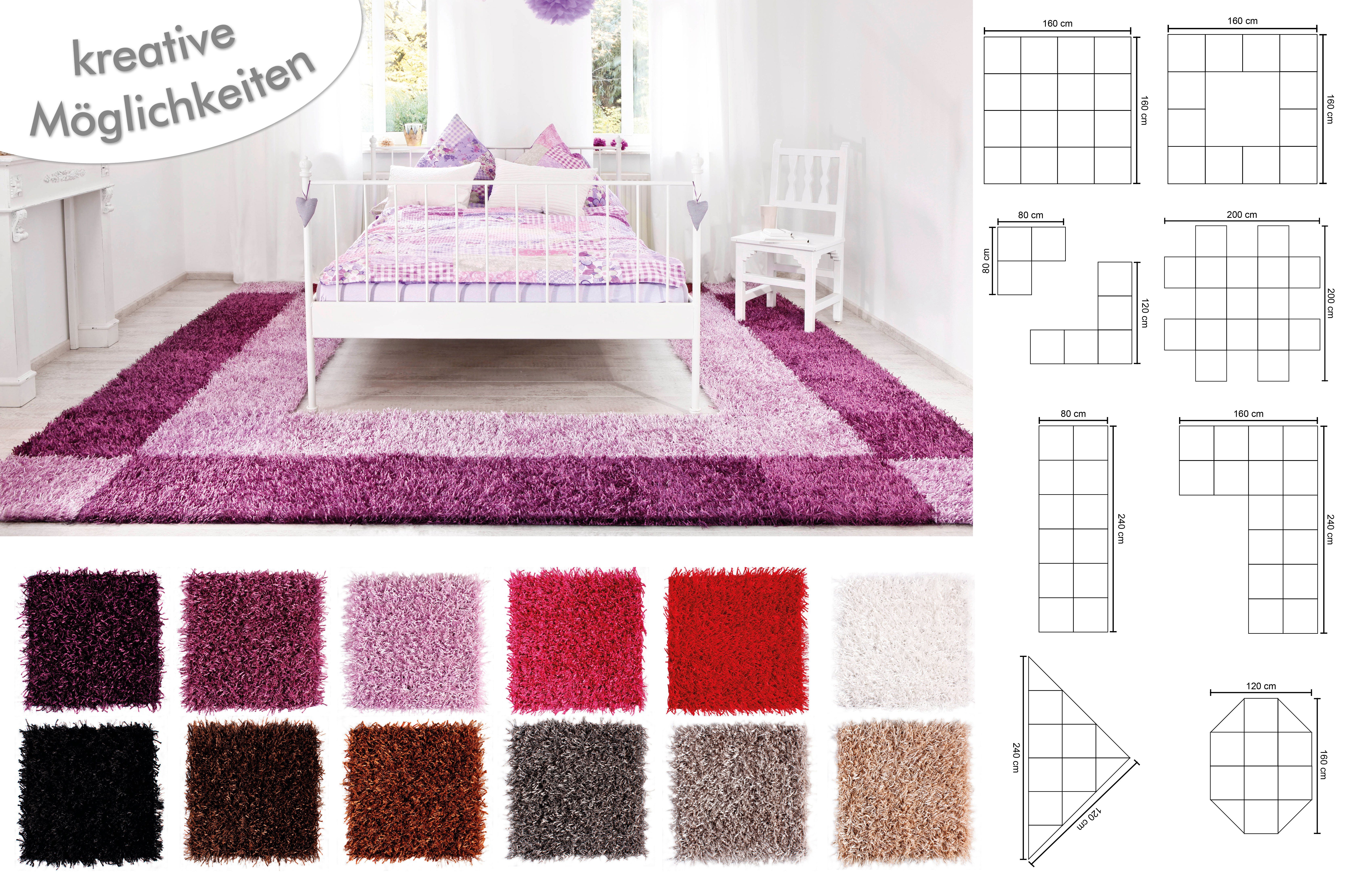 Hochflor-Teppich DIY - kreativ zusammenstellbar, misento, quadratisch,  Höhe: 40 mm, Teppichfliesen 40 x 40 cm, 12 Farben